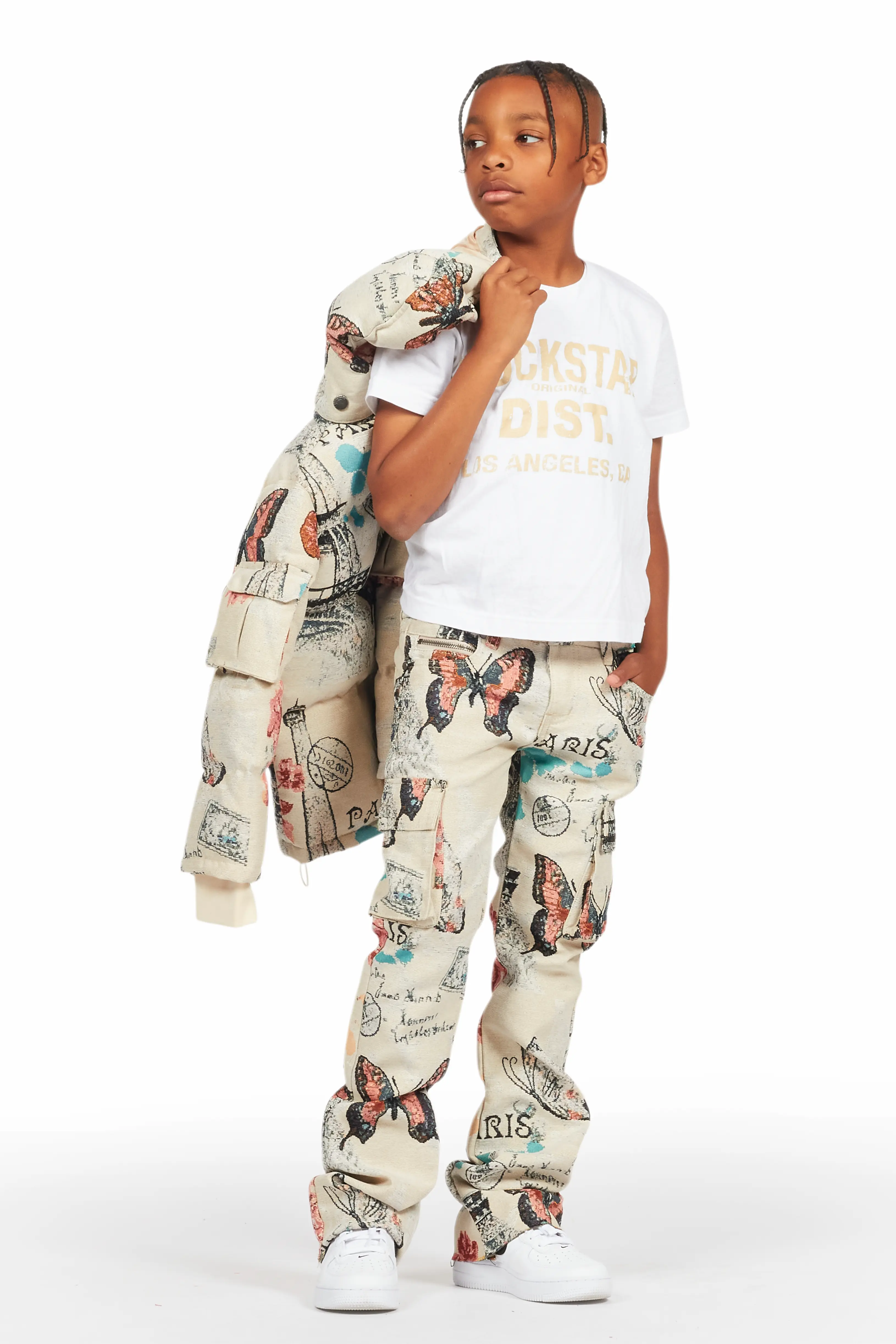 Boys Lamont Beige Multi Tapestry Stacked Flare Jean - Image 8