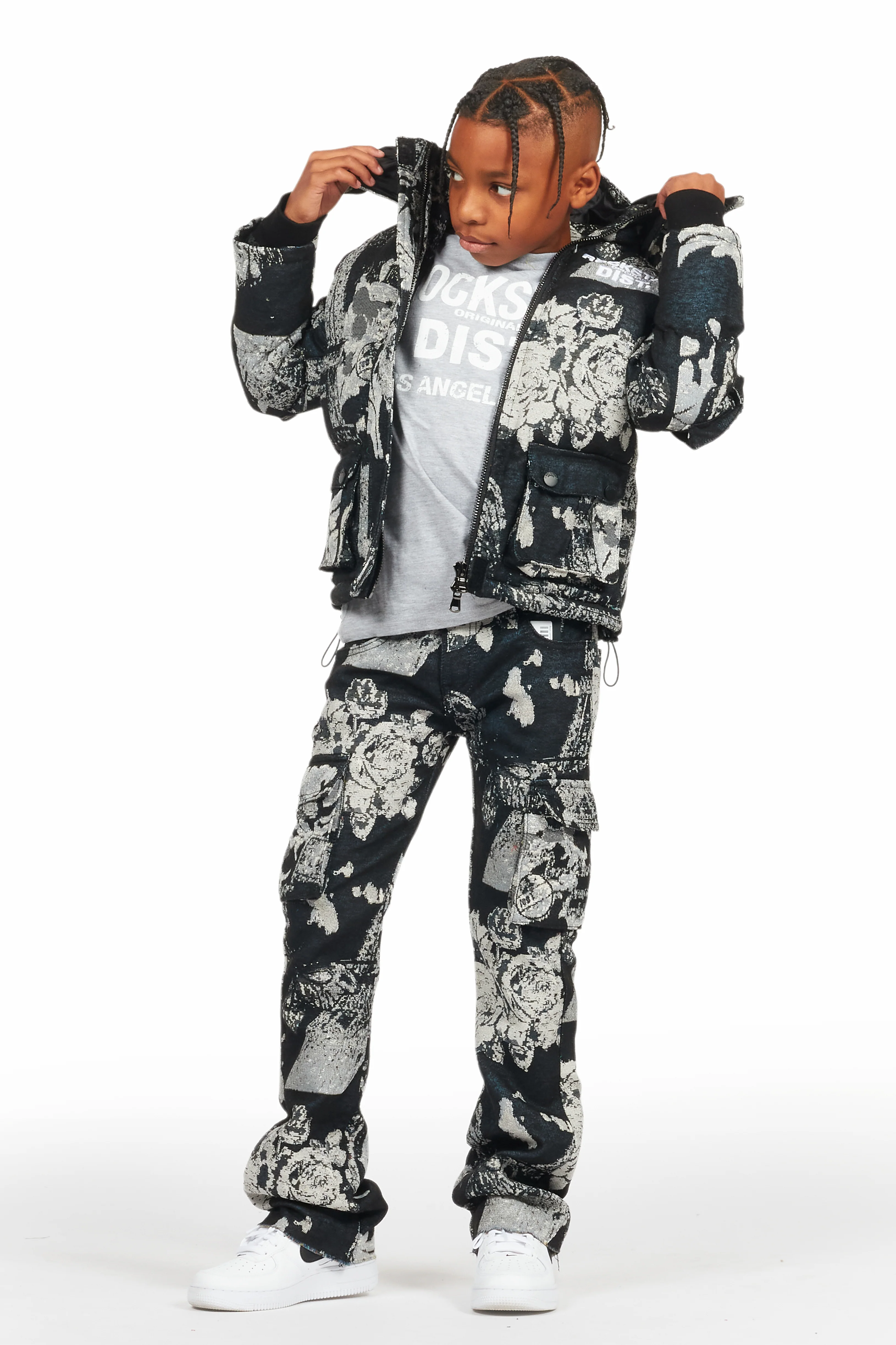 Boys Lamont Black Tapestry Stacked Flare Jean - Image 7