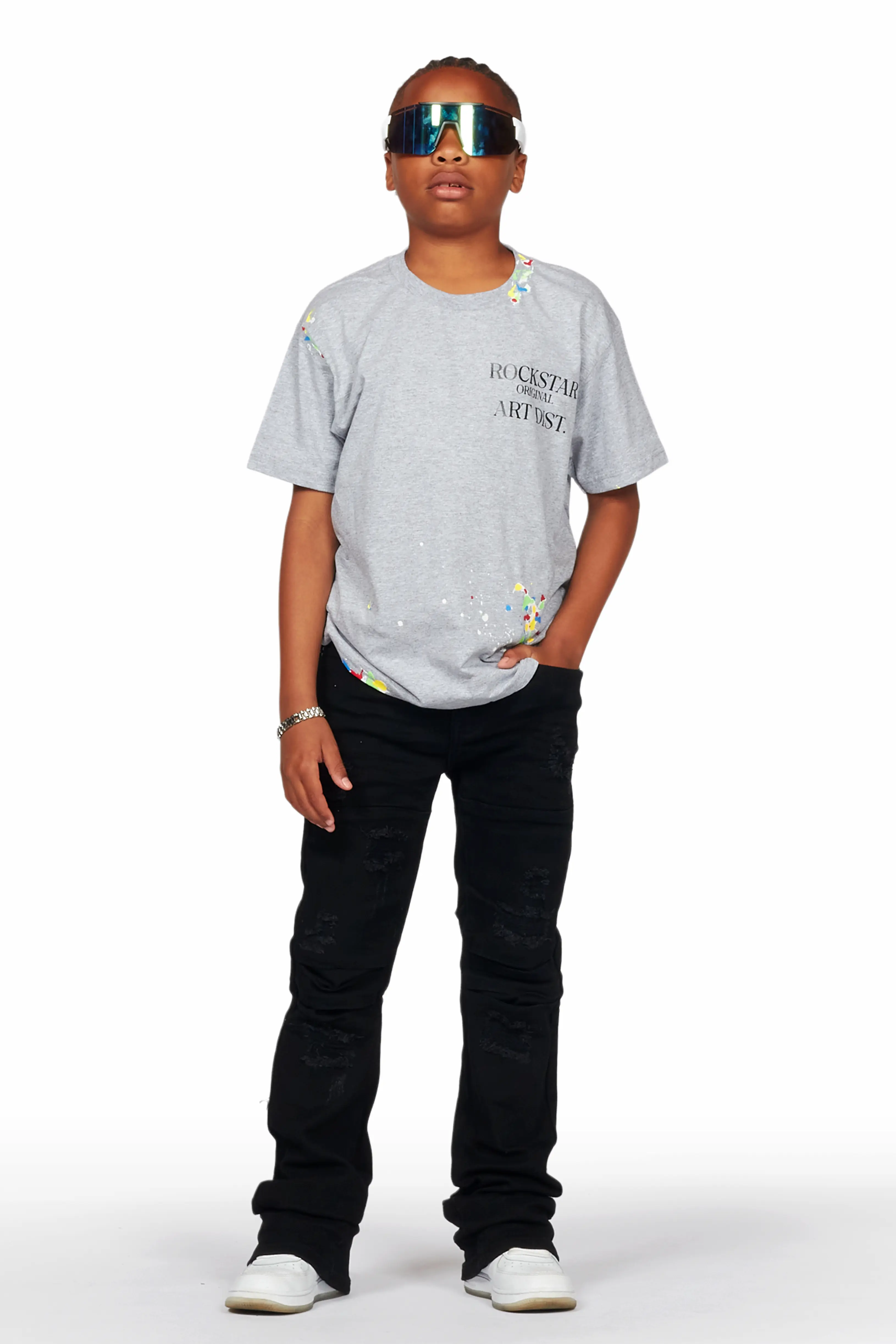 Boys Wald Jet Black Stacked Flare Jean - Image 3