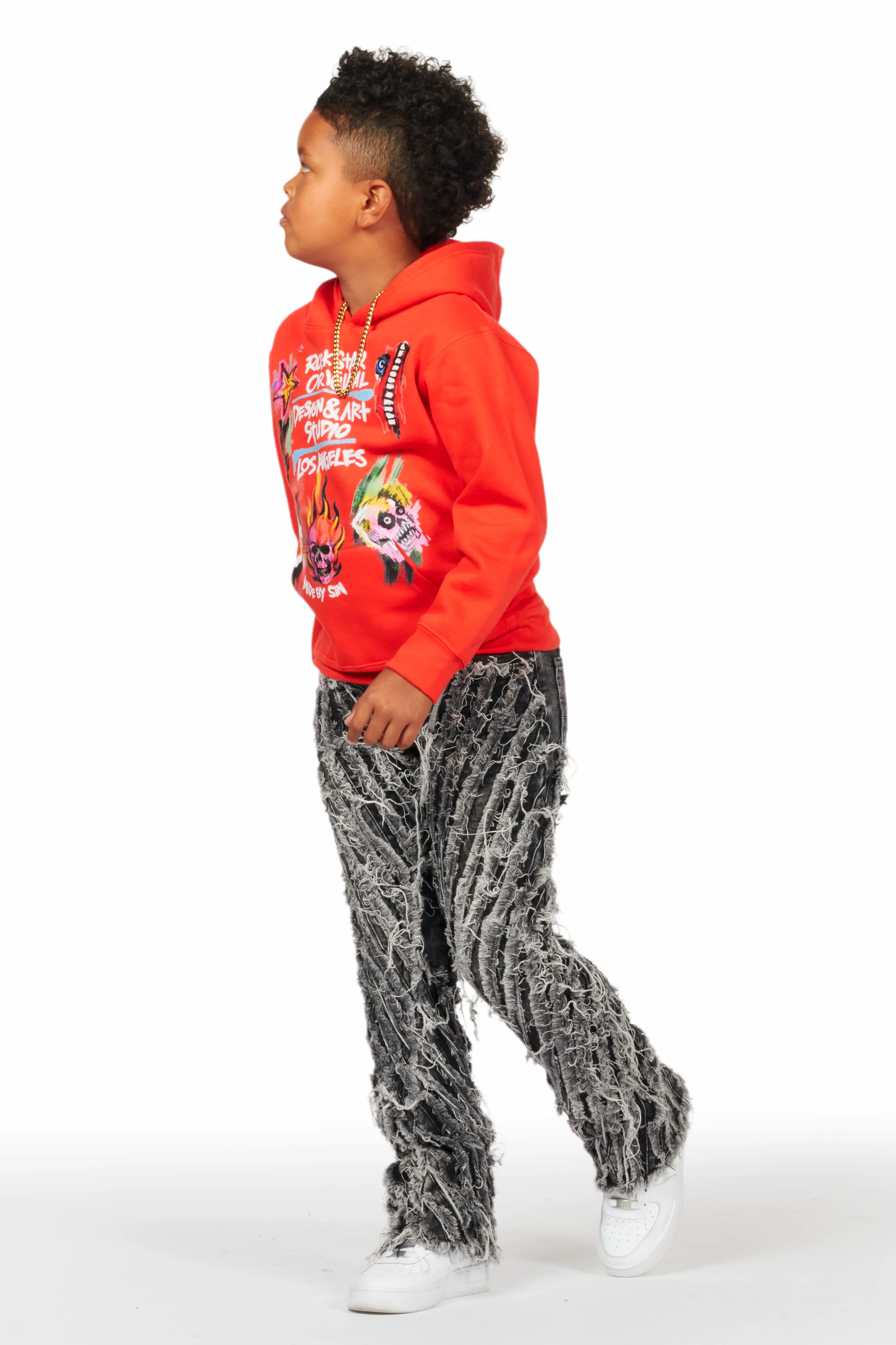 Boys Figg Dark Grey Stacked Flare Jean - Image 4