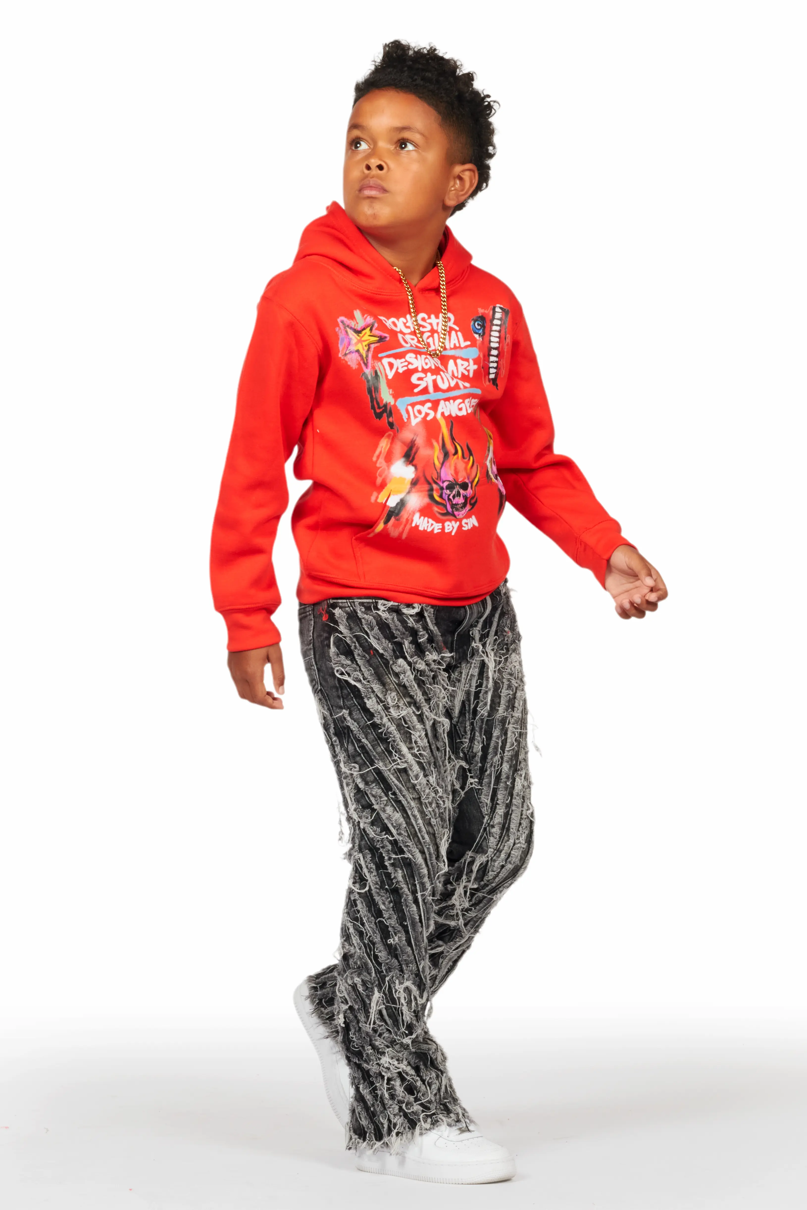 Boys Figg Dark Grey Stacked Flare Jean - Image 5