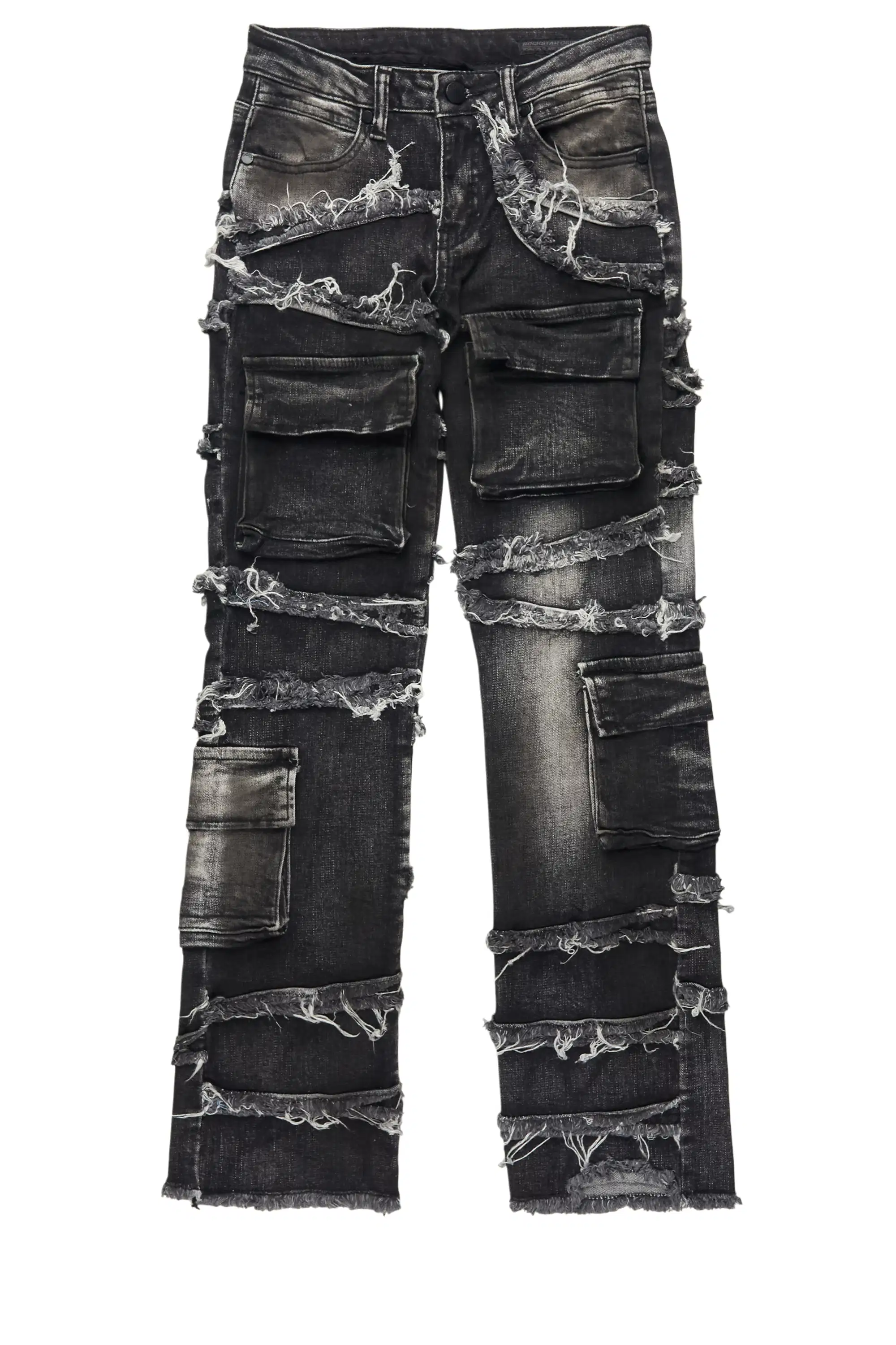 Boys Yves Jet Black Stacked Flare Cargo Jean - Image 2