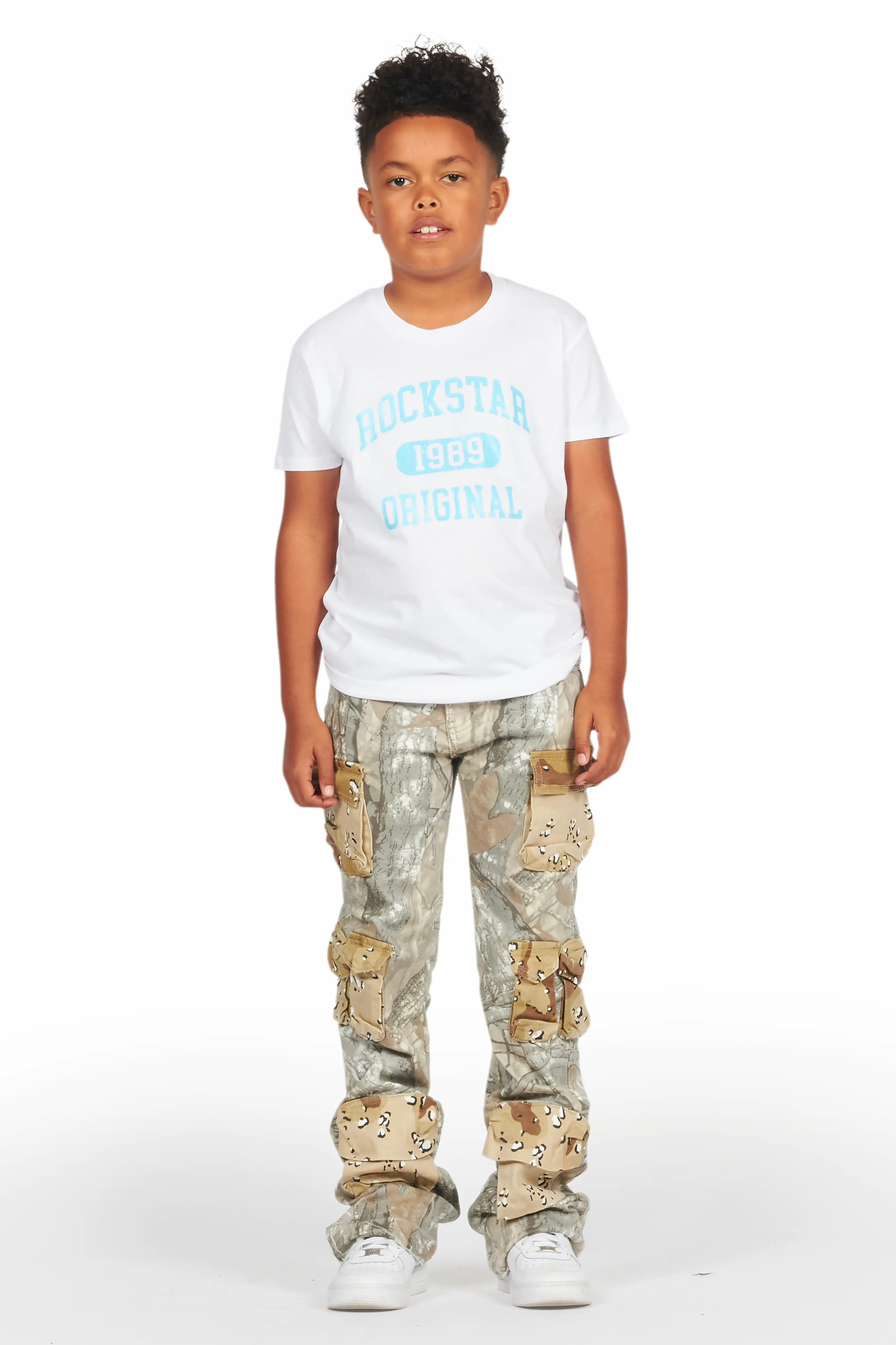 Boys Yves Tree Camo Stacked Flare Cargo Jean - Image 3