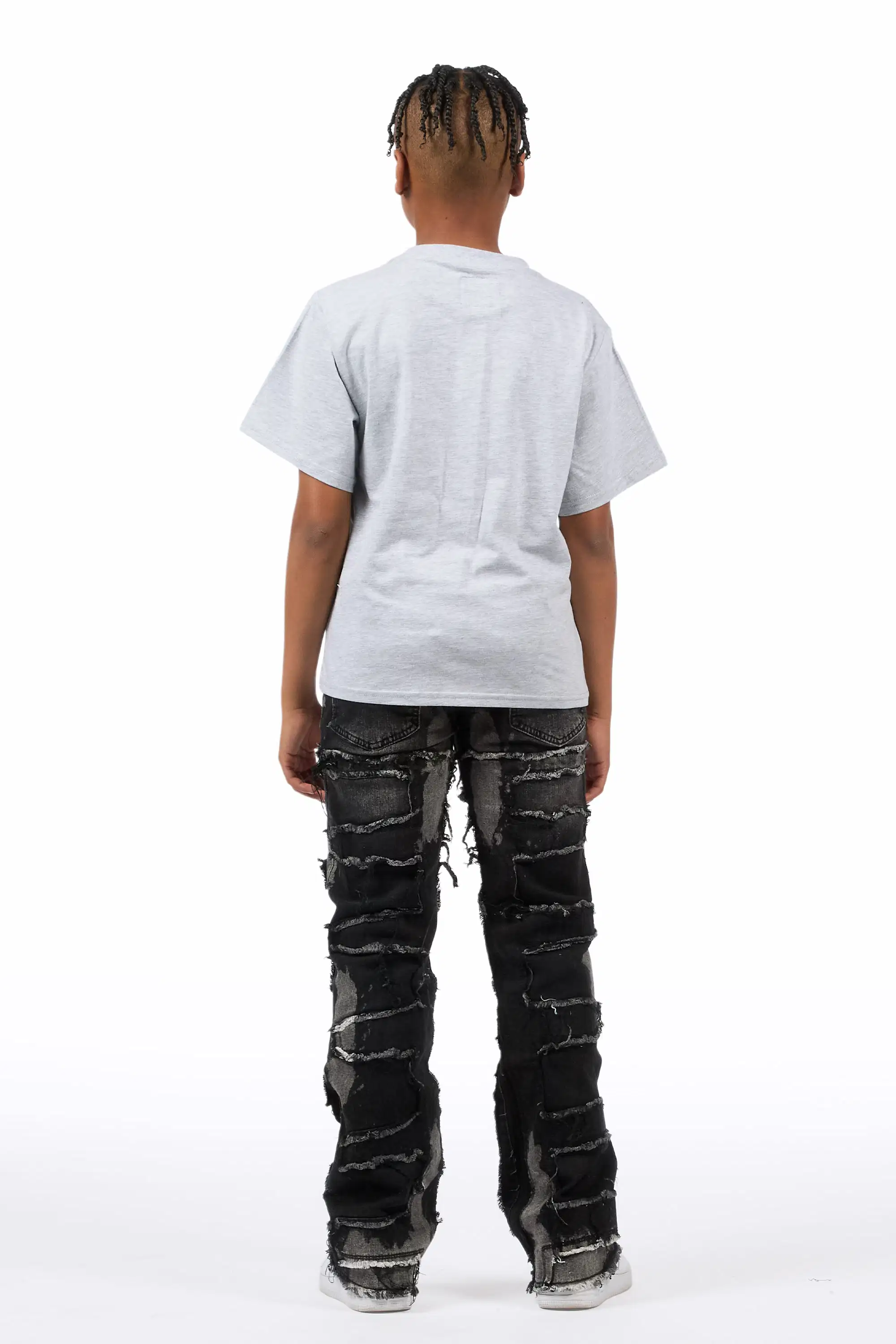 Boys Laban Black Bleach Stacked Flare Jean - Image 5