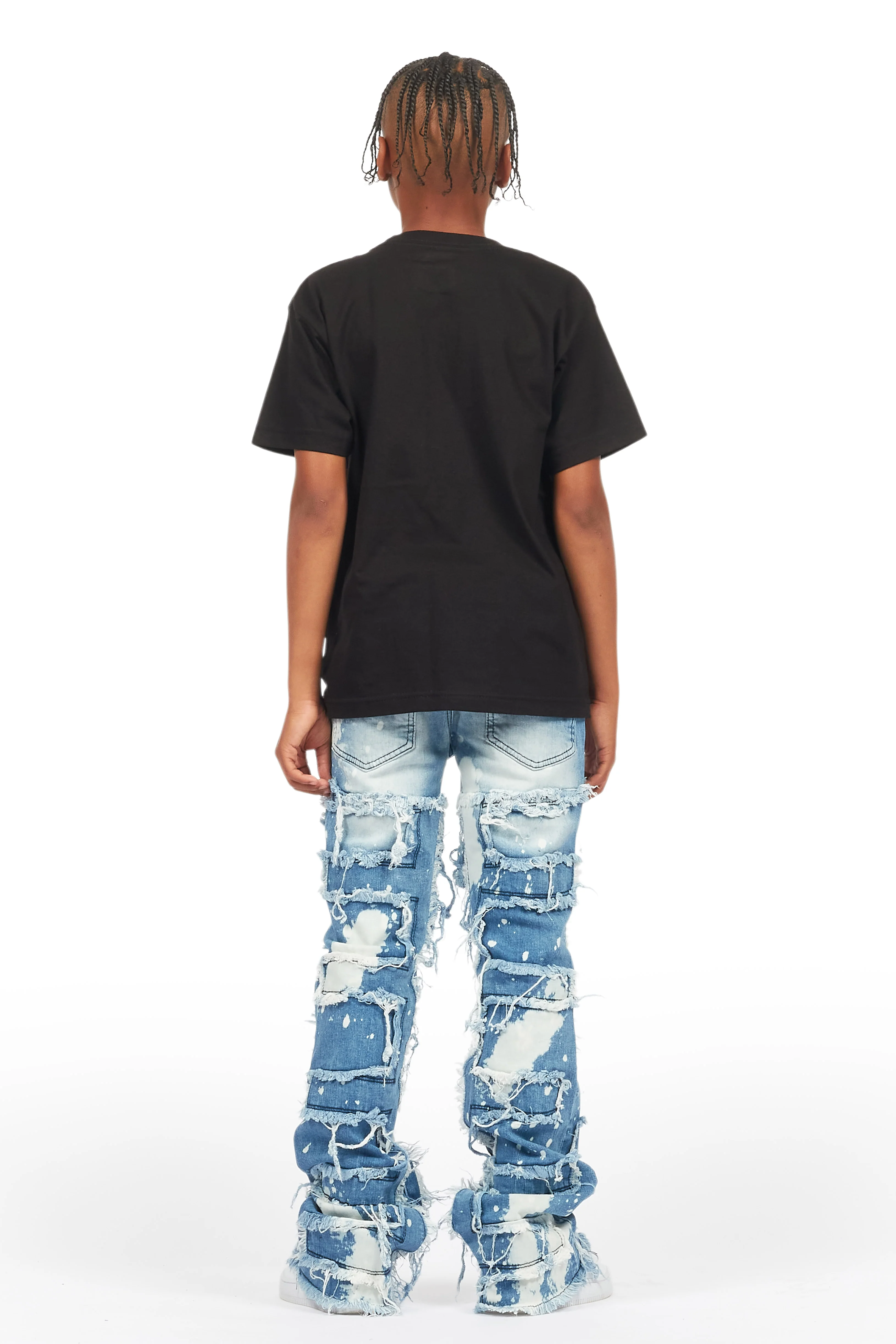 Boys Laban Light Blue Bleach Slim Stacked Flare Jean - Image 5