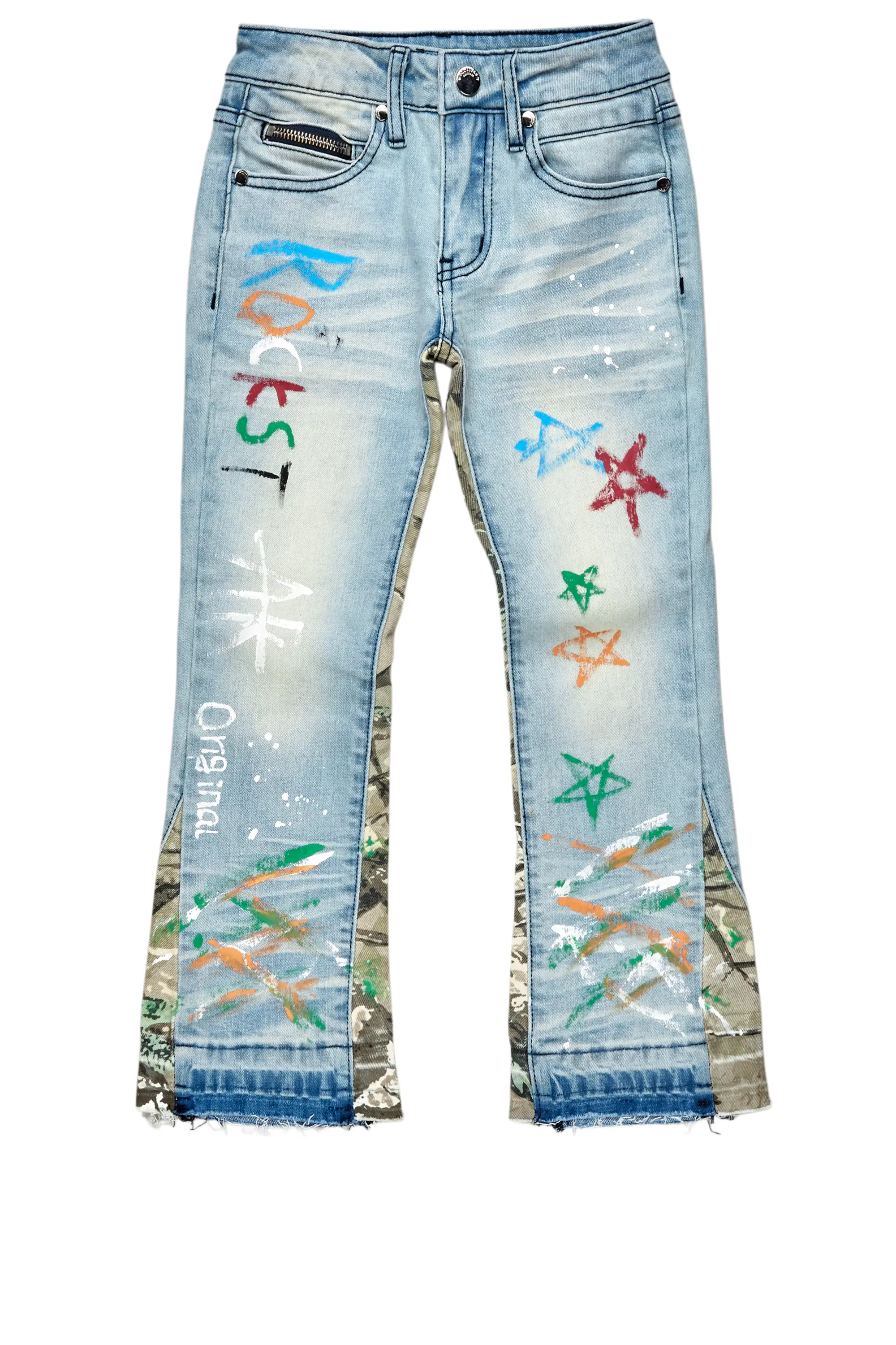 Boys Strass Blue Painted Stacked Flare Jean - Image 2