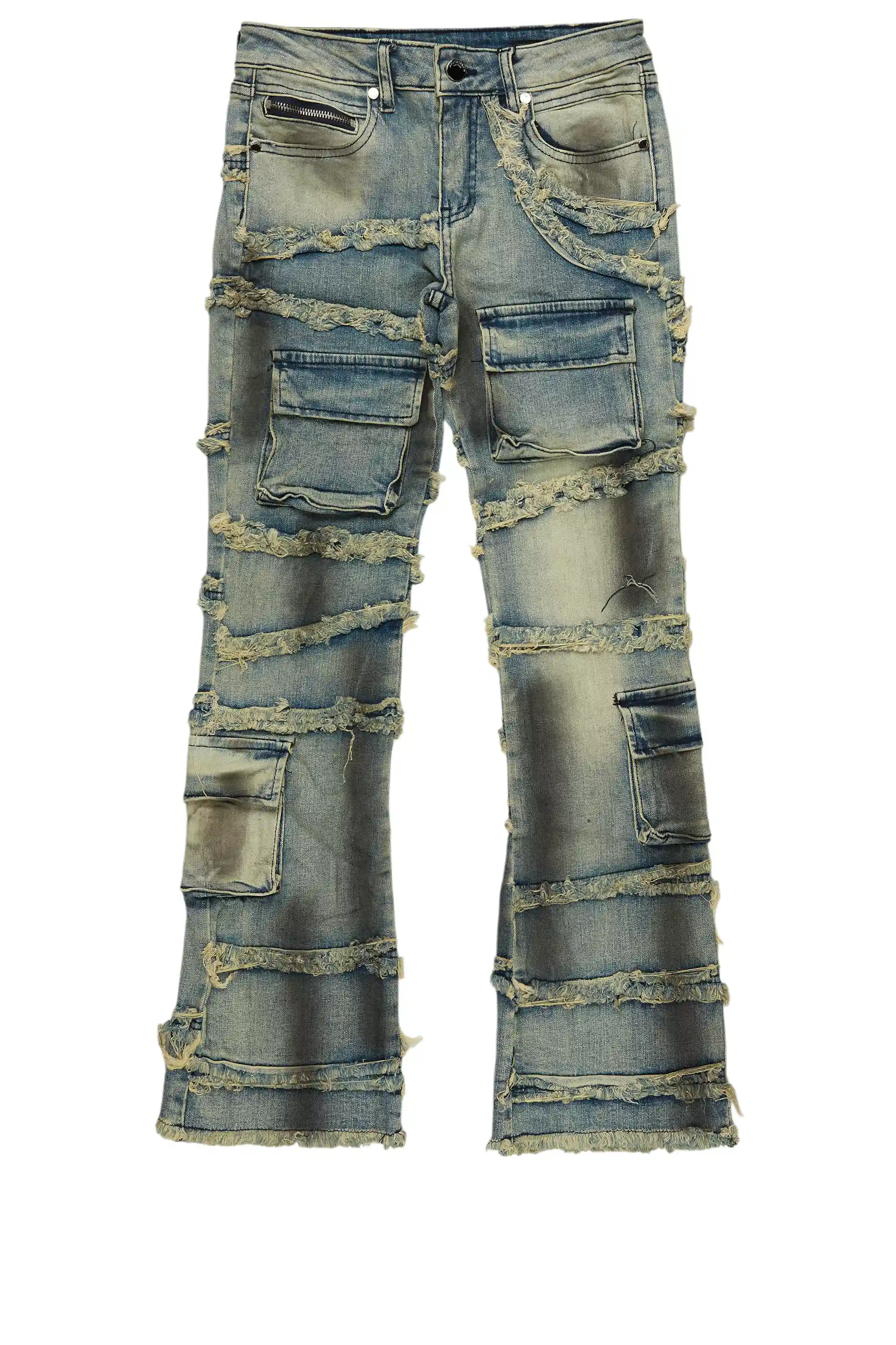 Boys Yves Blue Ripped Stacked Flare Cargo Jeans - Image 2