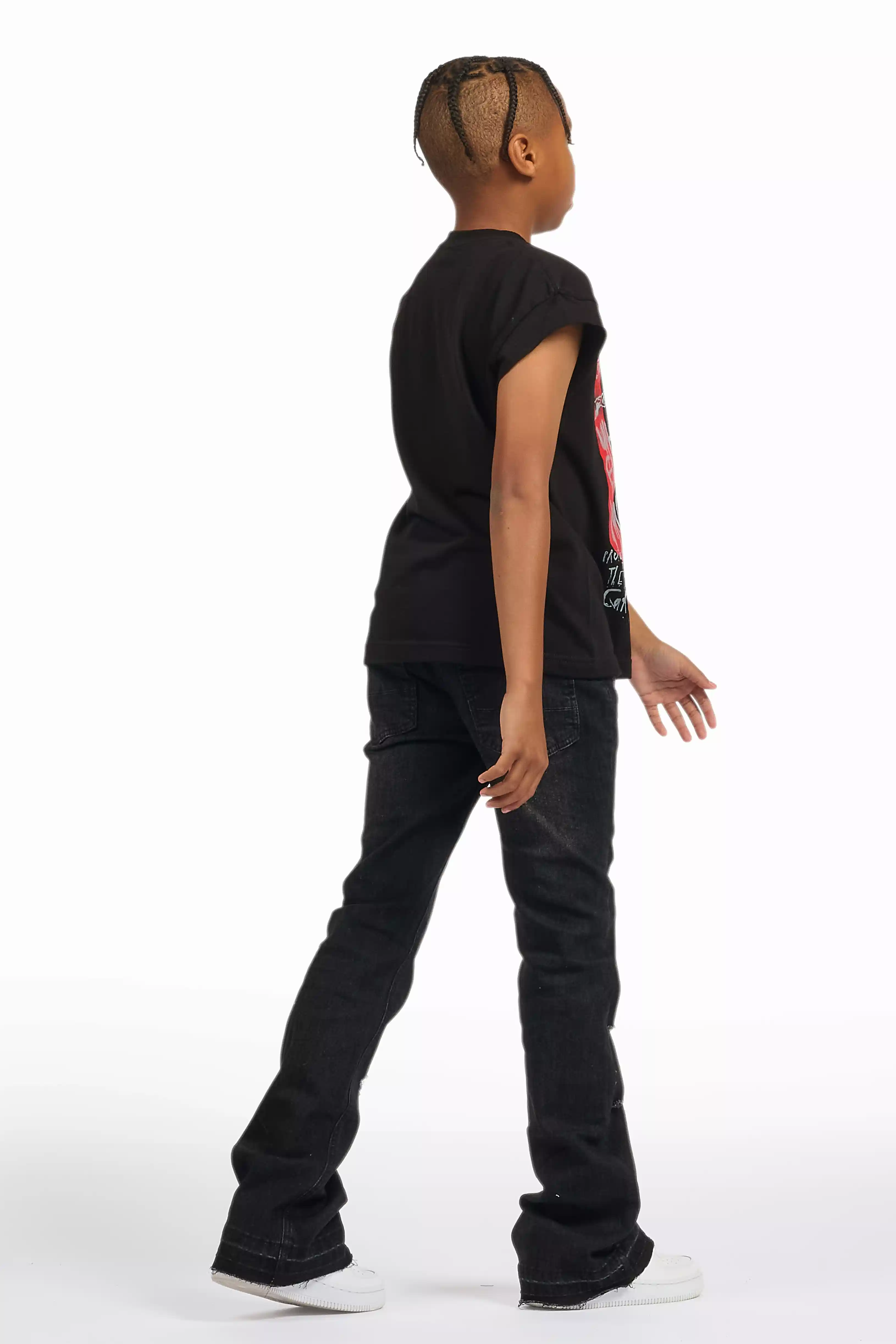 Boys Stellan Black Stacked Flare Jean - Image 6