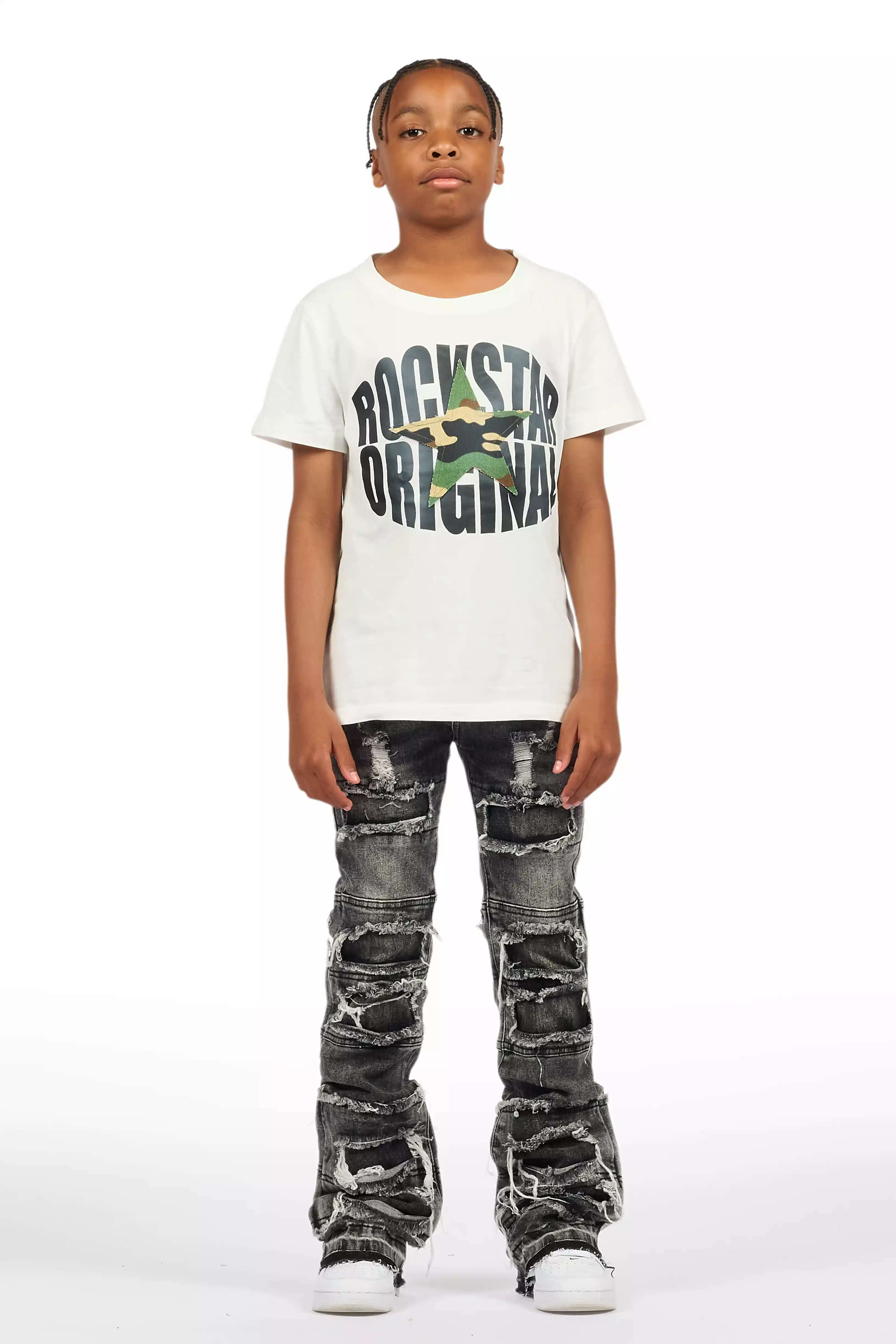 Boys Vasco Grey Stacked Flare Jean - Image 3