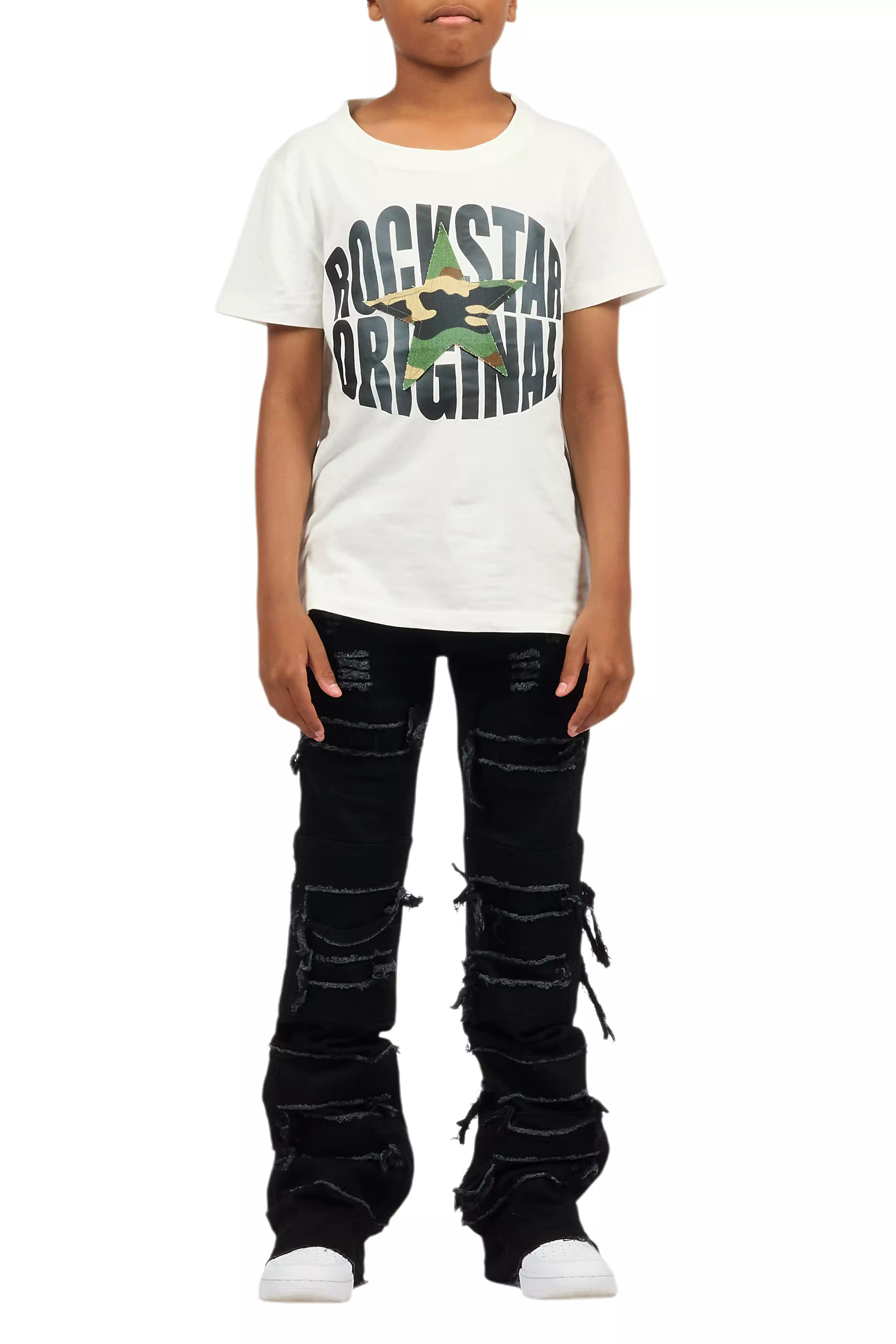 Boys Vasco Jet Black Stacked Flare Jean - Image 11