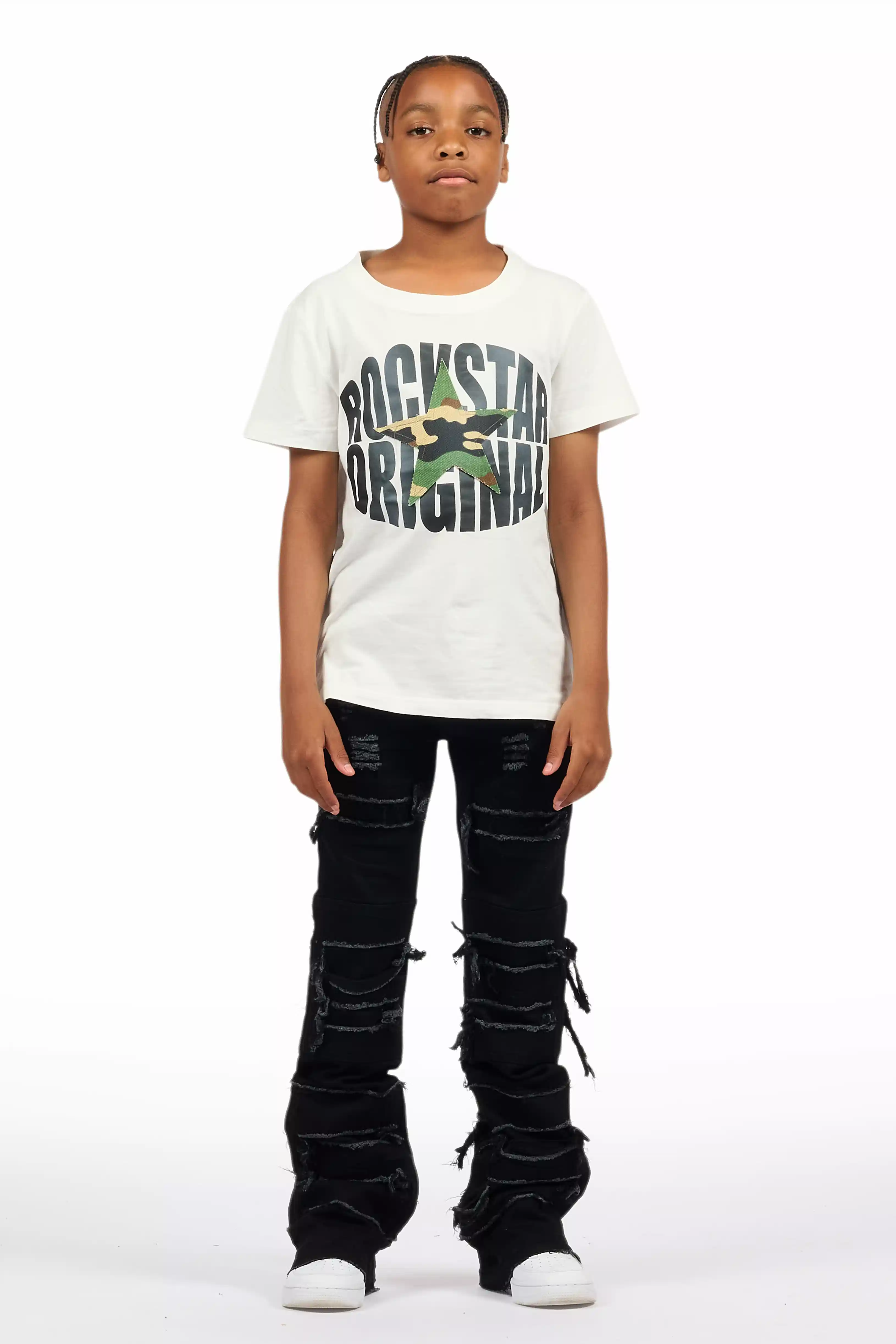 Boys Vasco Jet Black Stacked Flare Jean - Image 3