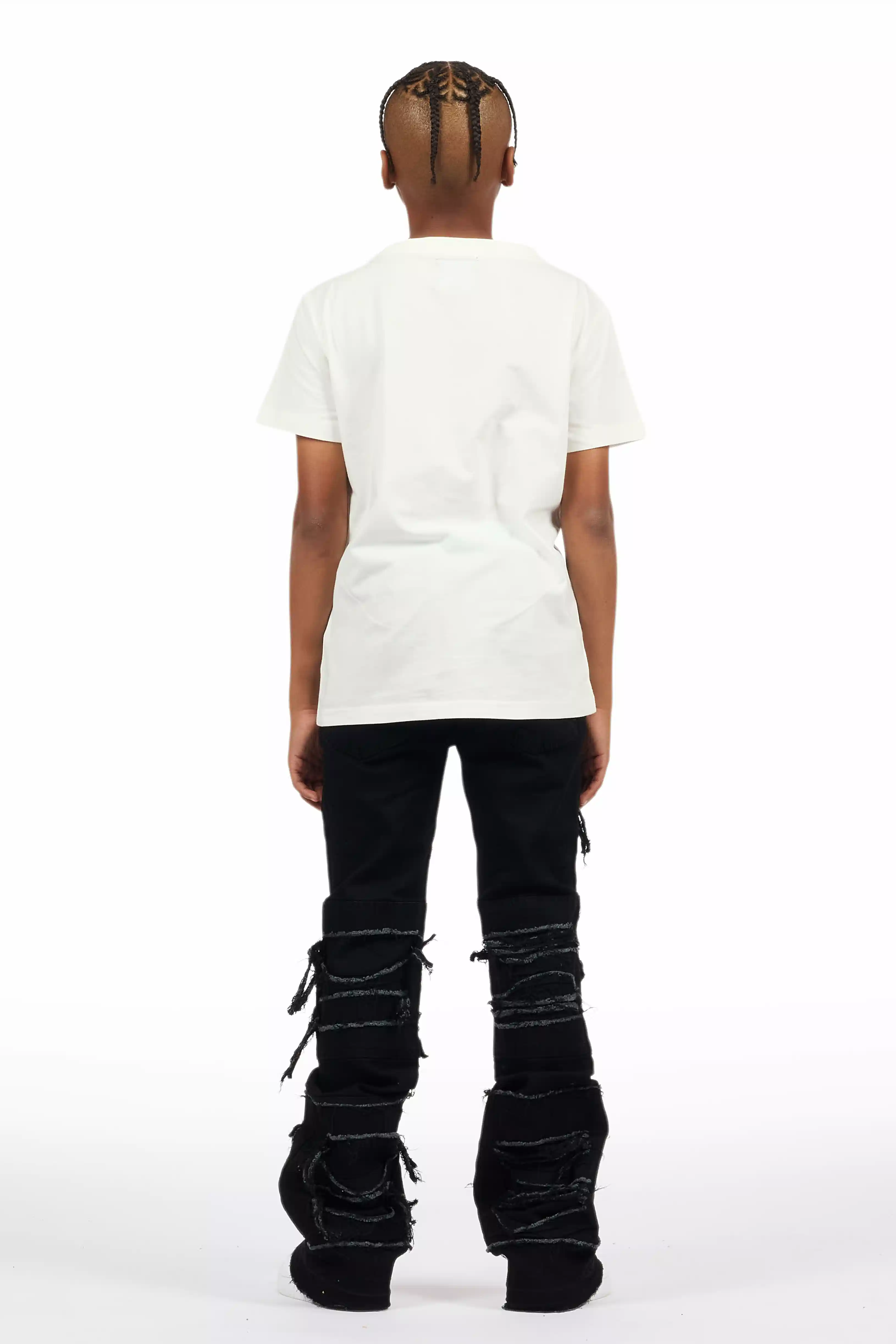 Boys Vasco Jet Black Stacked Flare Jean - Image 5
