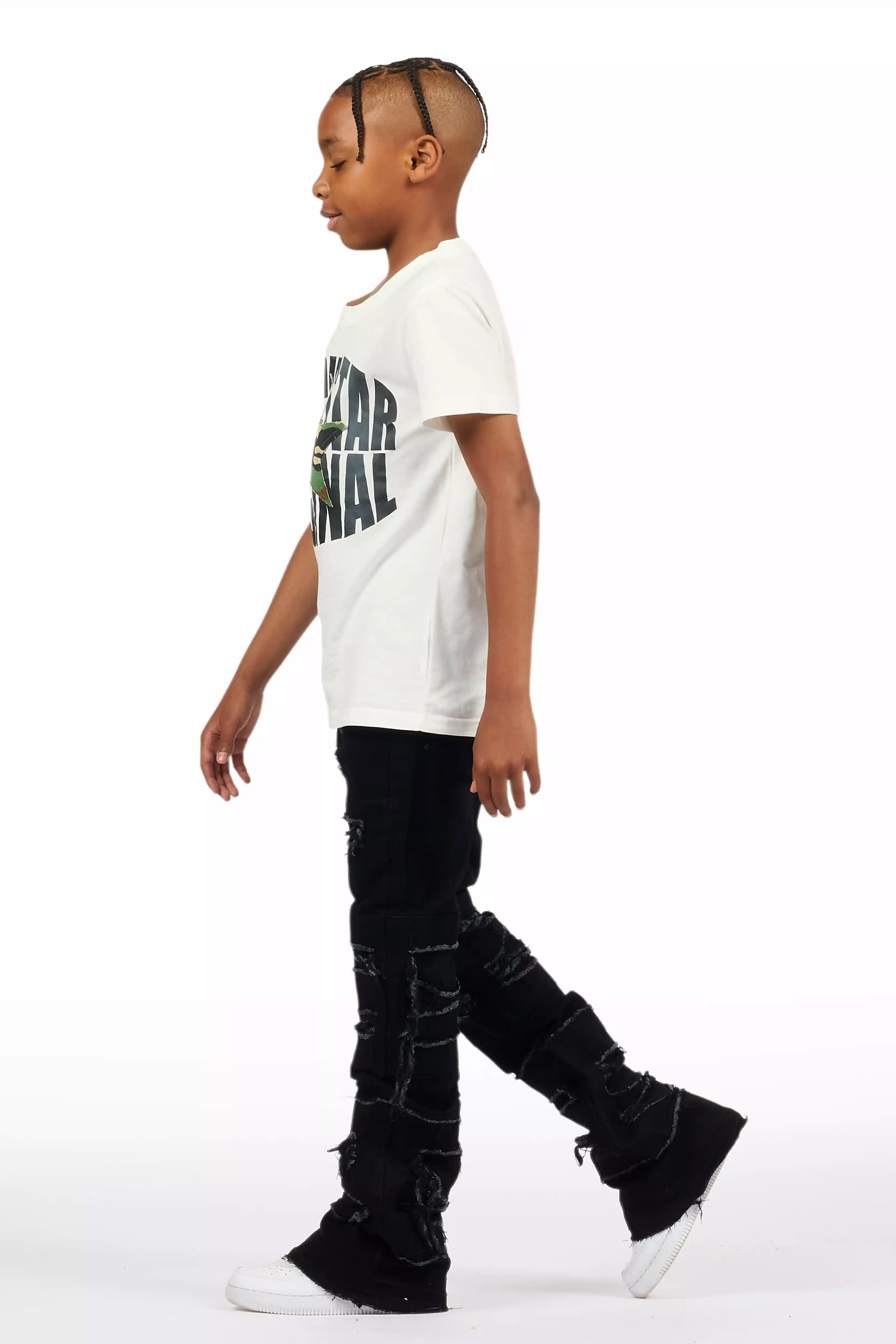 Boys Vasco Jet Black Stacked Flare Jean - Image 6