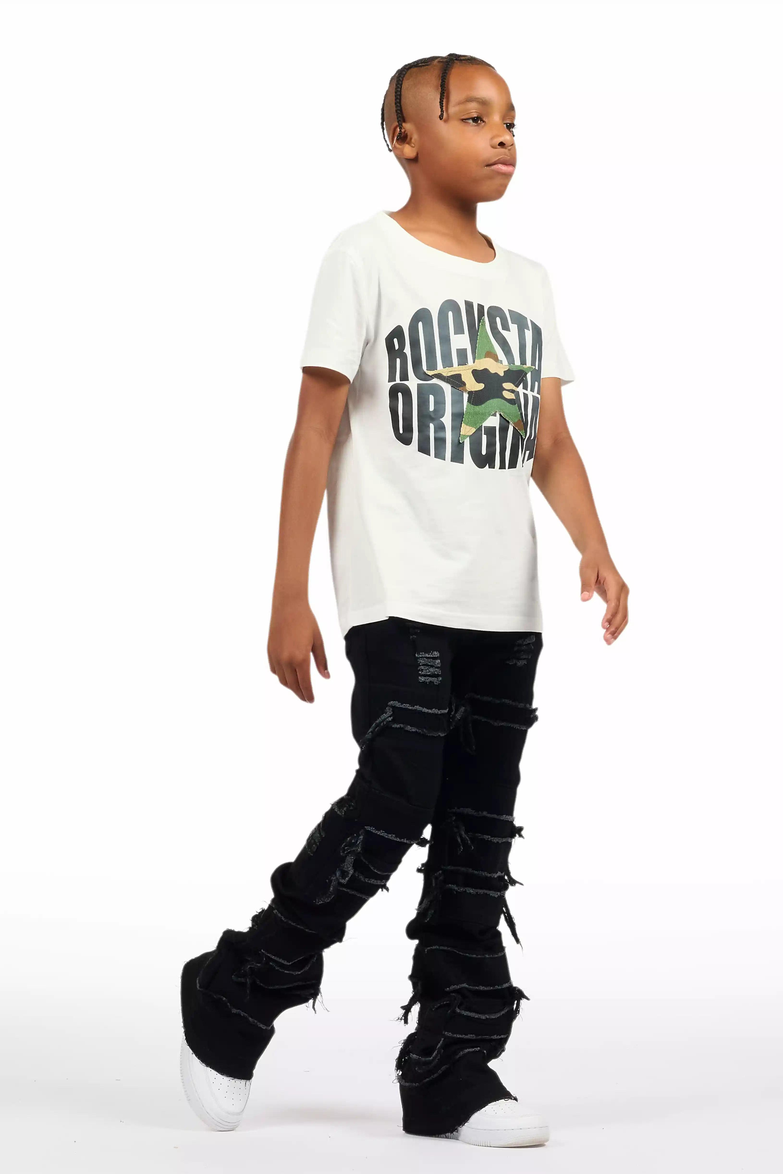 Boys Vasco Jet Black Stacked Flare Jean - Image 7