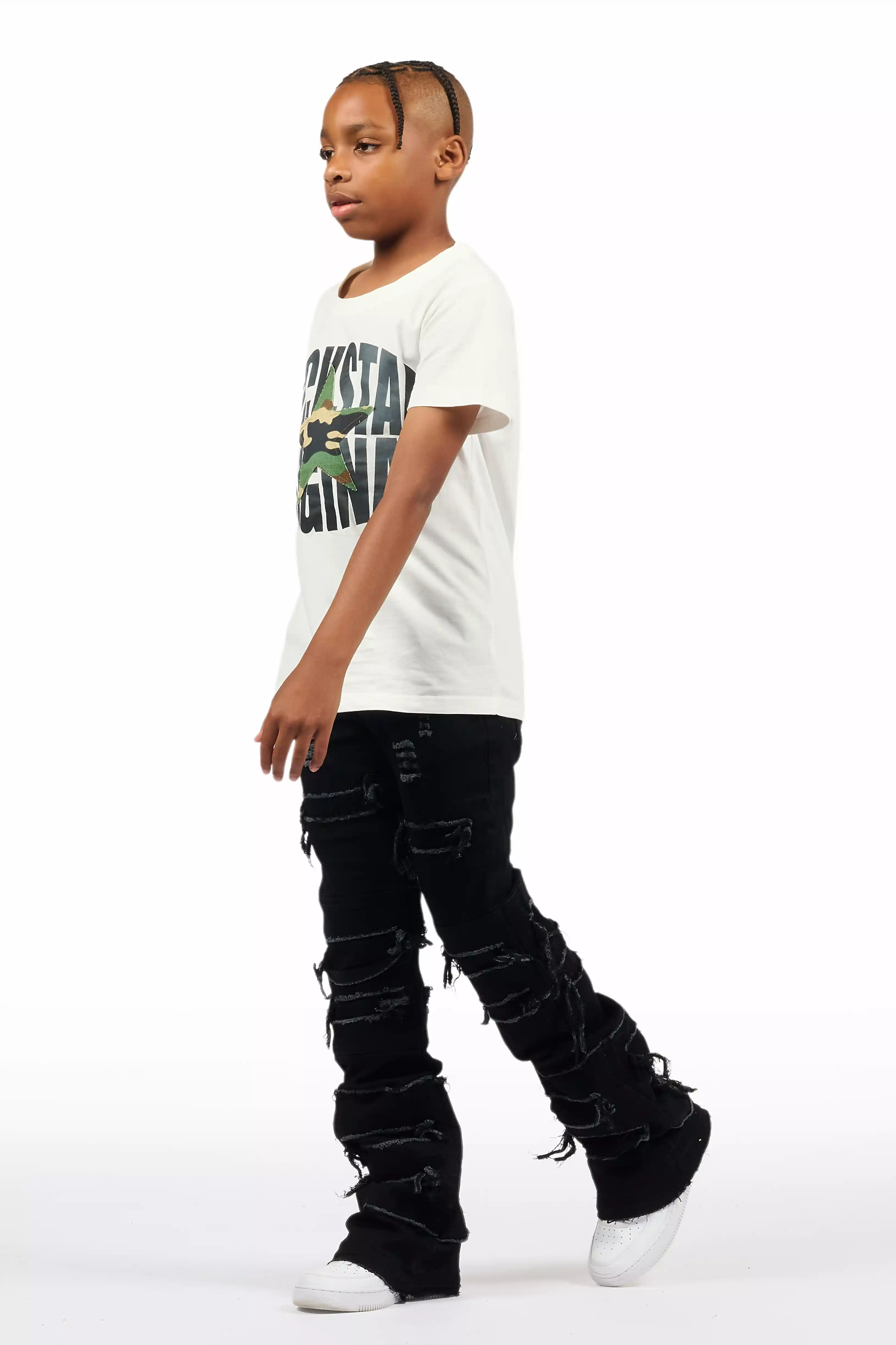 Boys Vasco Jet Black Stacked Flare Jean - Image 8
