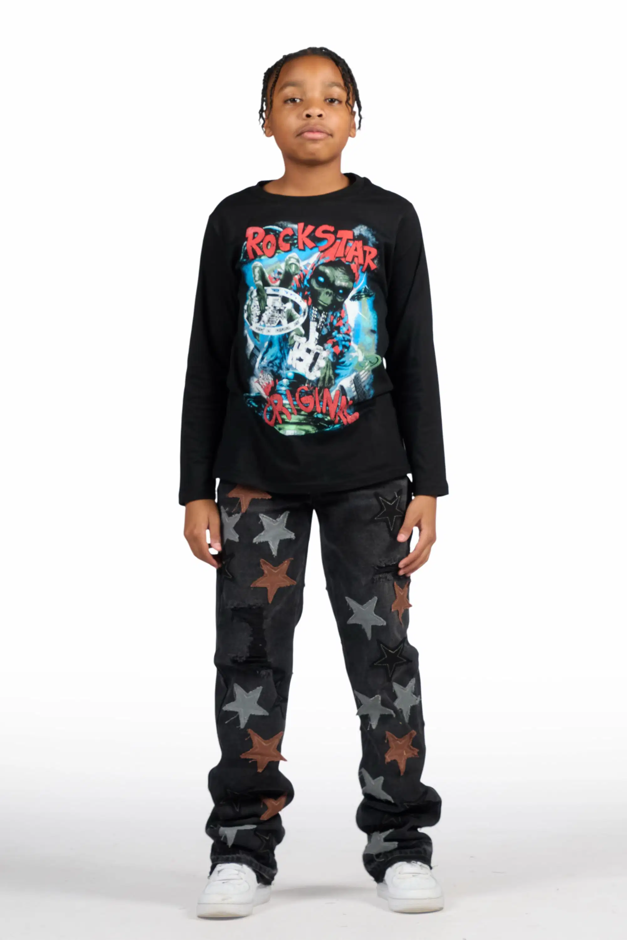 Boys StarLane Dark Grey Stacked Flare Jean - Image 3