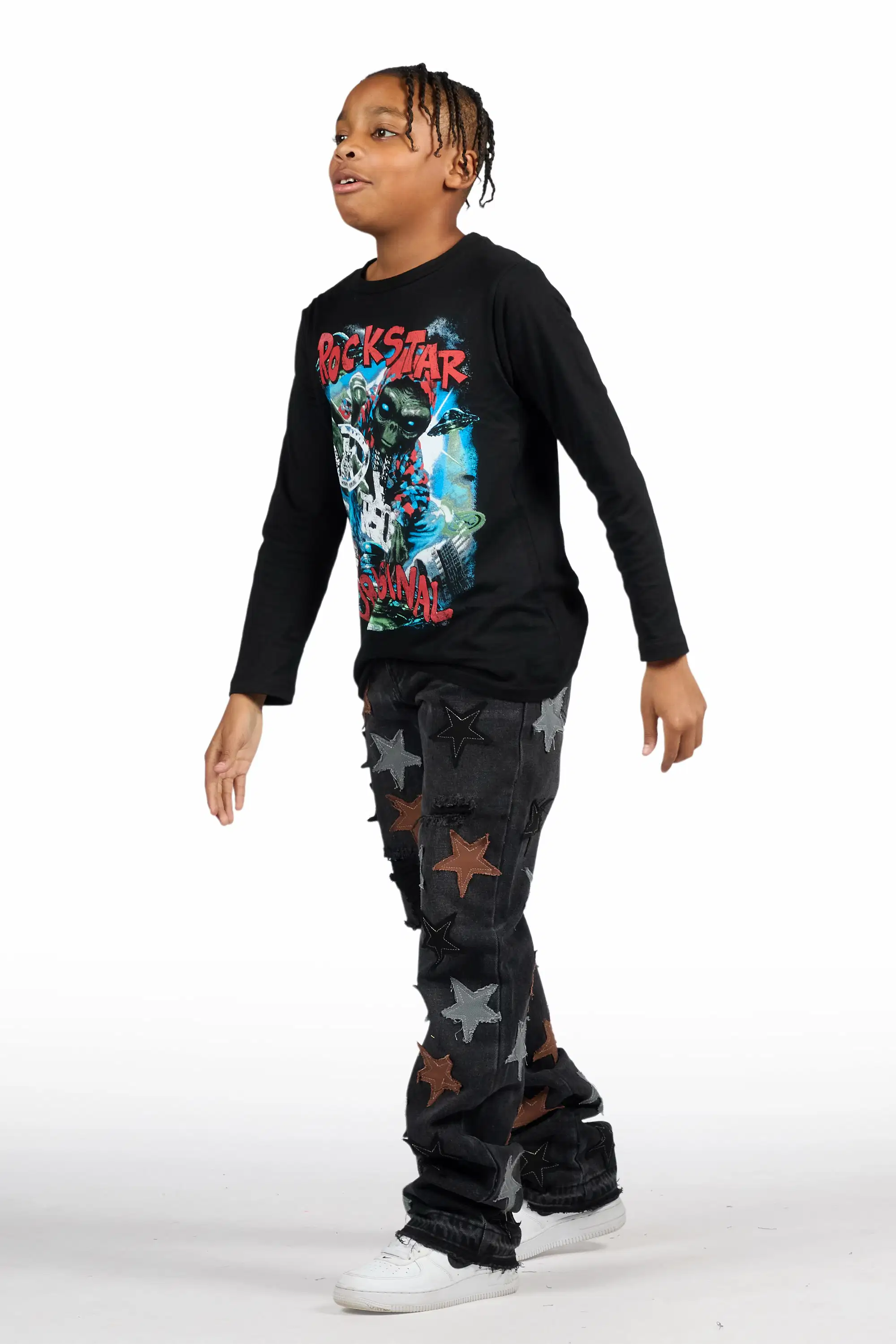 Boys StarLane Dark Grey Stacked Flare Jean - Image 6