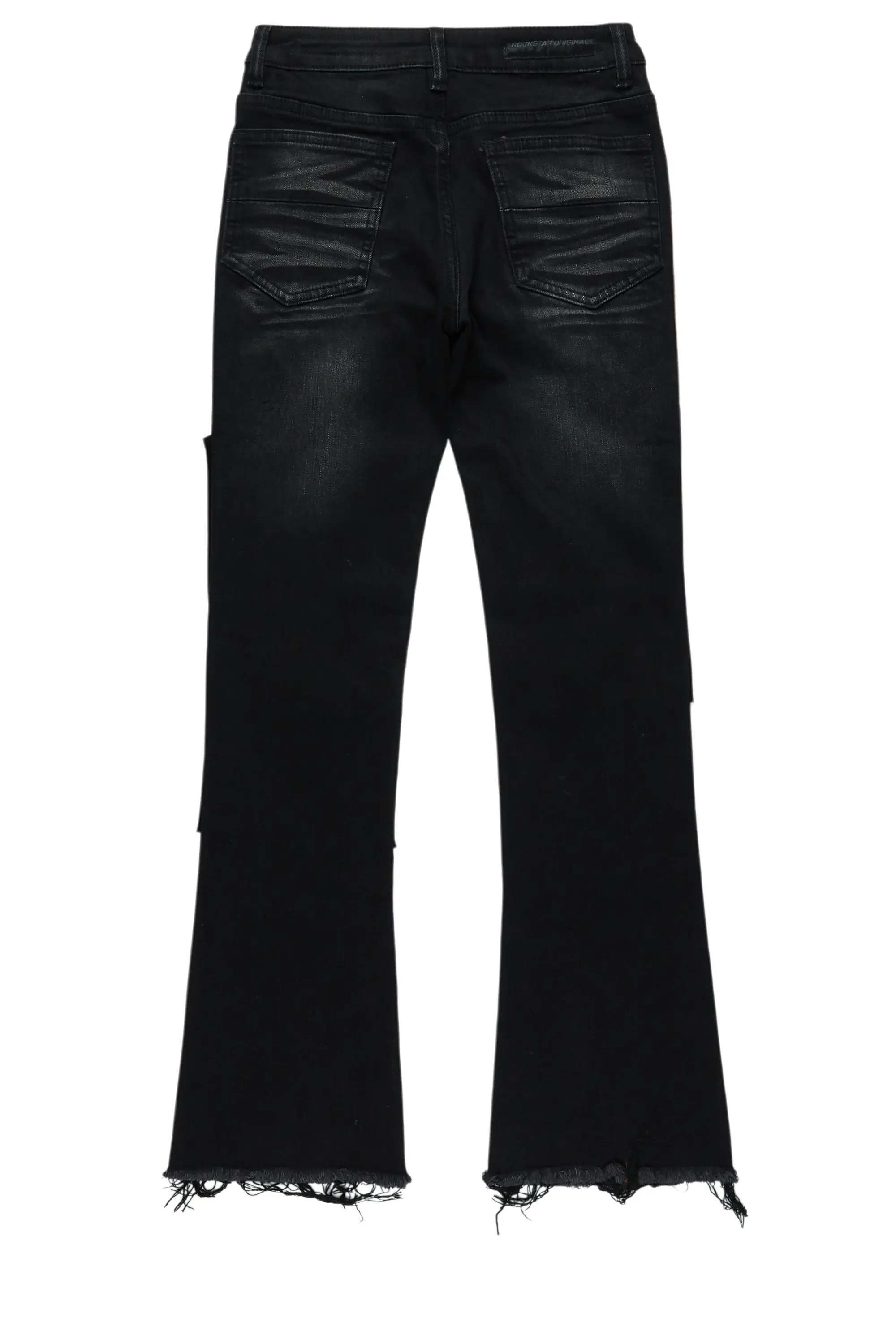 Boys Valko Black/Orange Roller Paint Stacked Flare Jean - Image 3