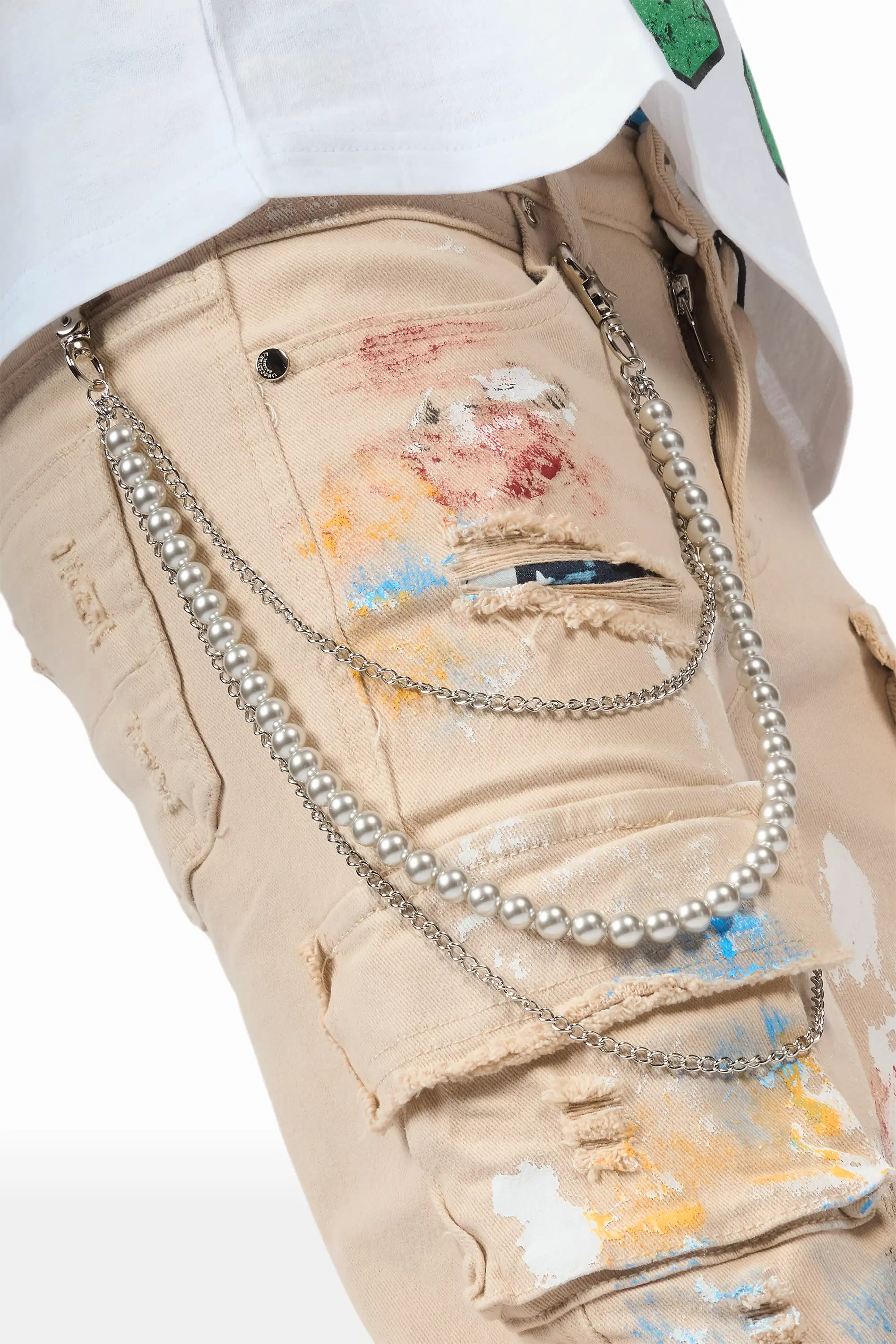 Boys Orien Beige Stacked Painter Flare Jean - Image 6