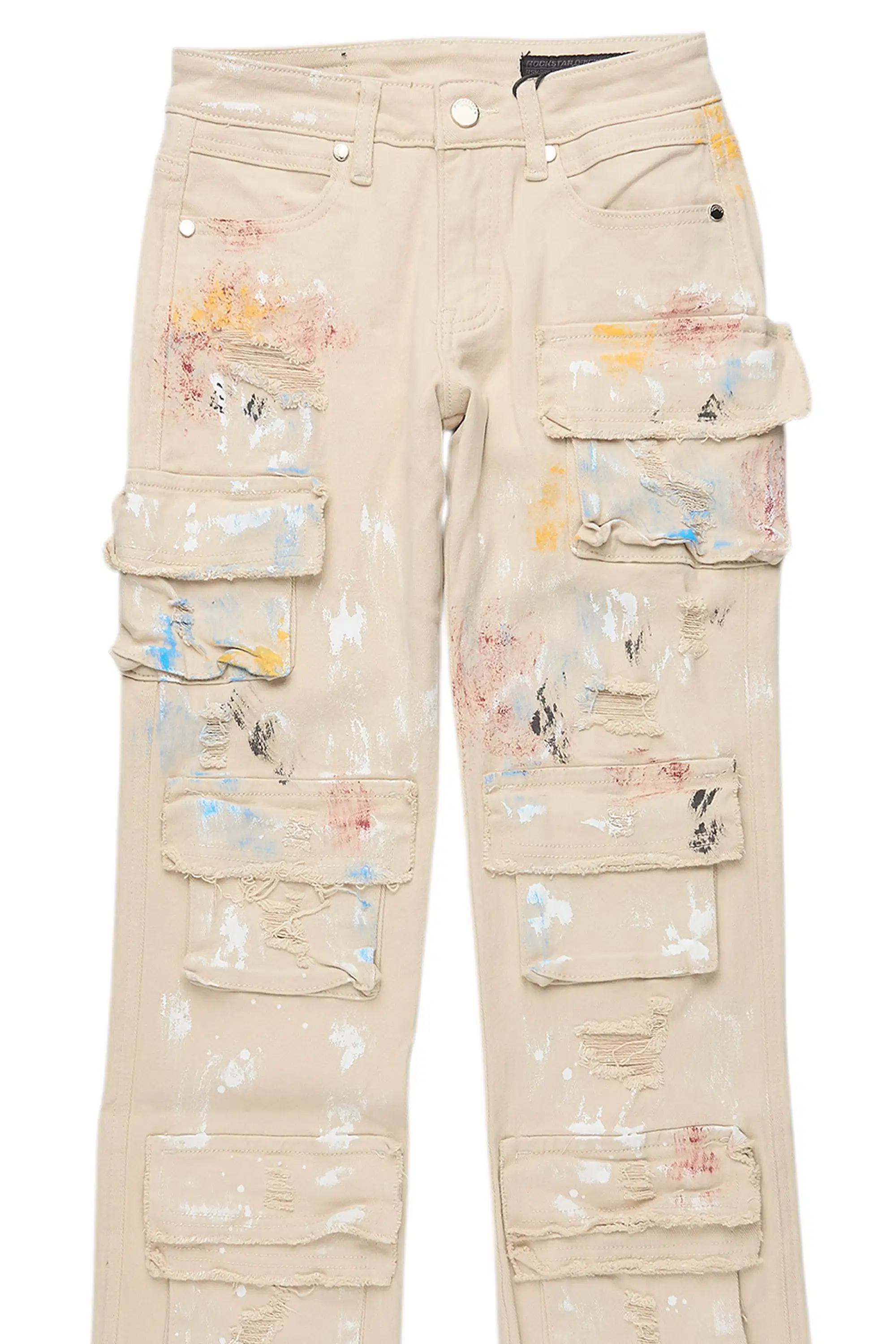 Boys Orien Beige Stacked Painter Flare Jean - Image 8