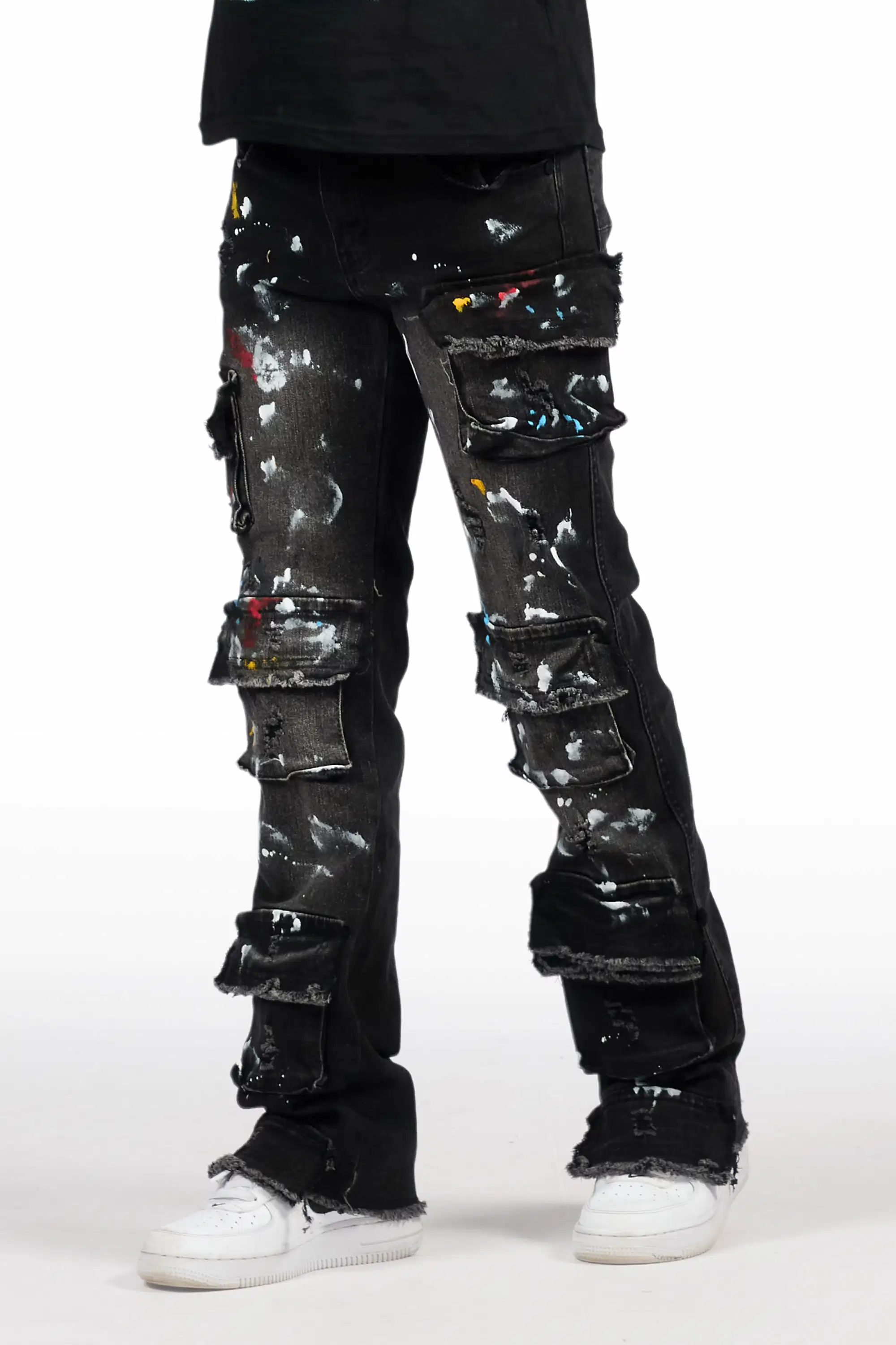 Boys Orien Black Stacked Painter Flare Jean