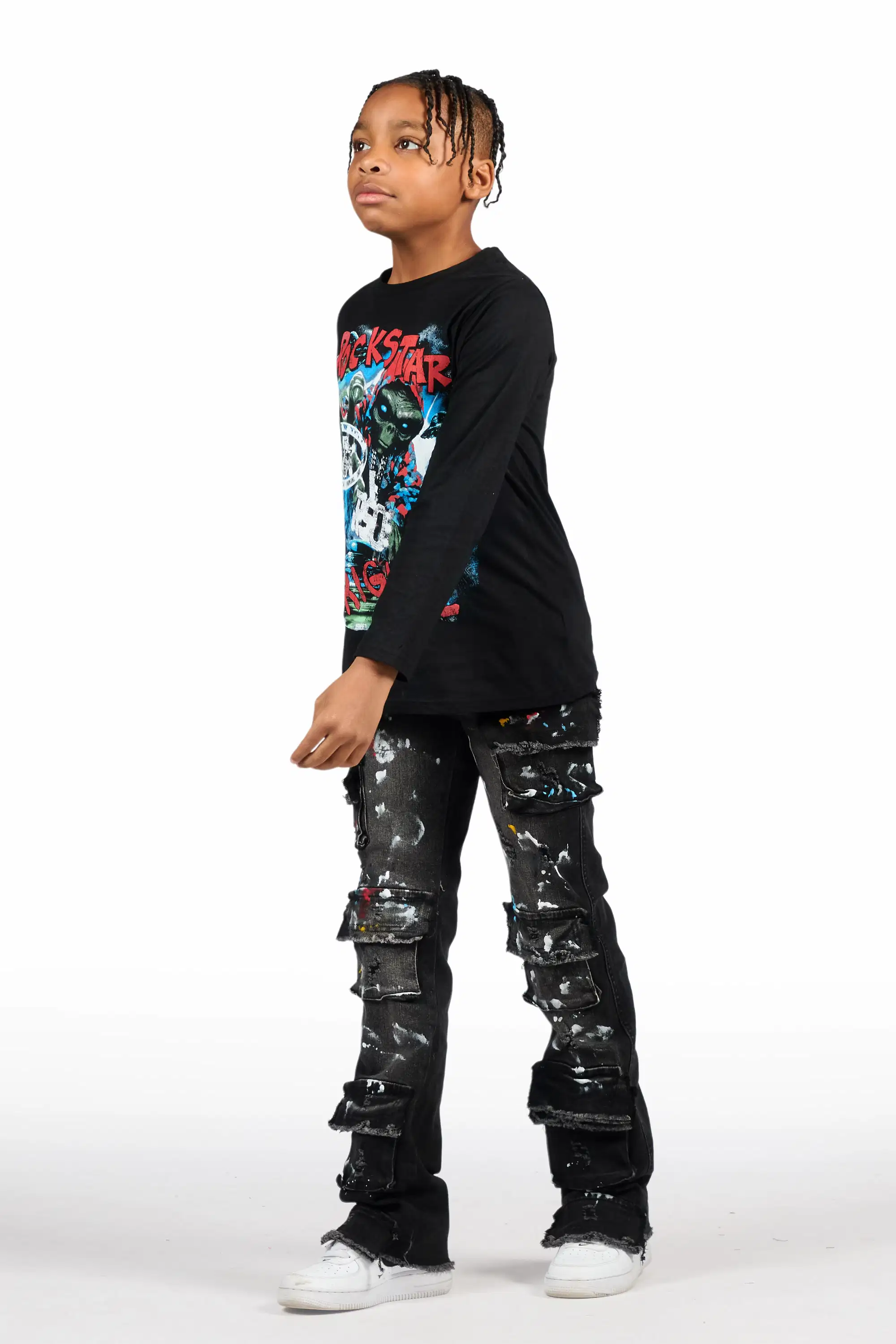Boys Orien Black Stacked Painter Flare Jean - Image 6