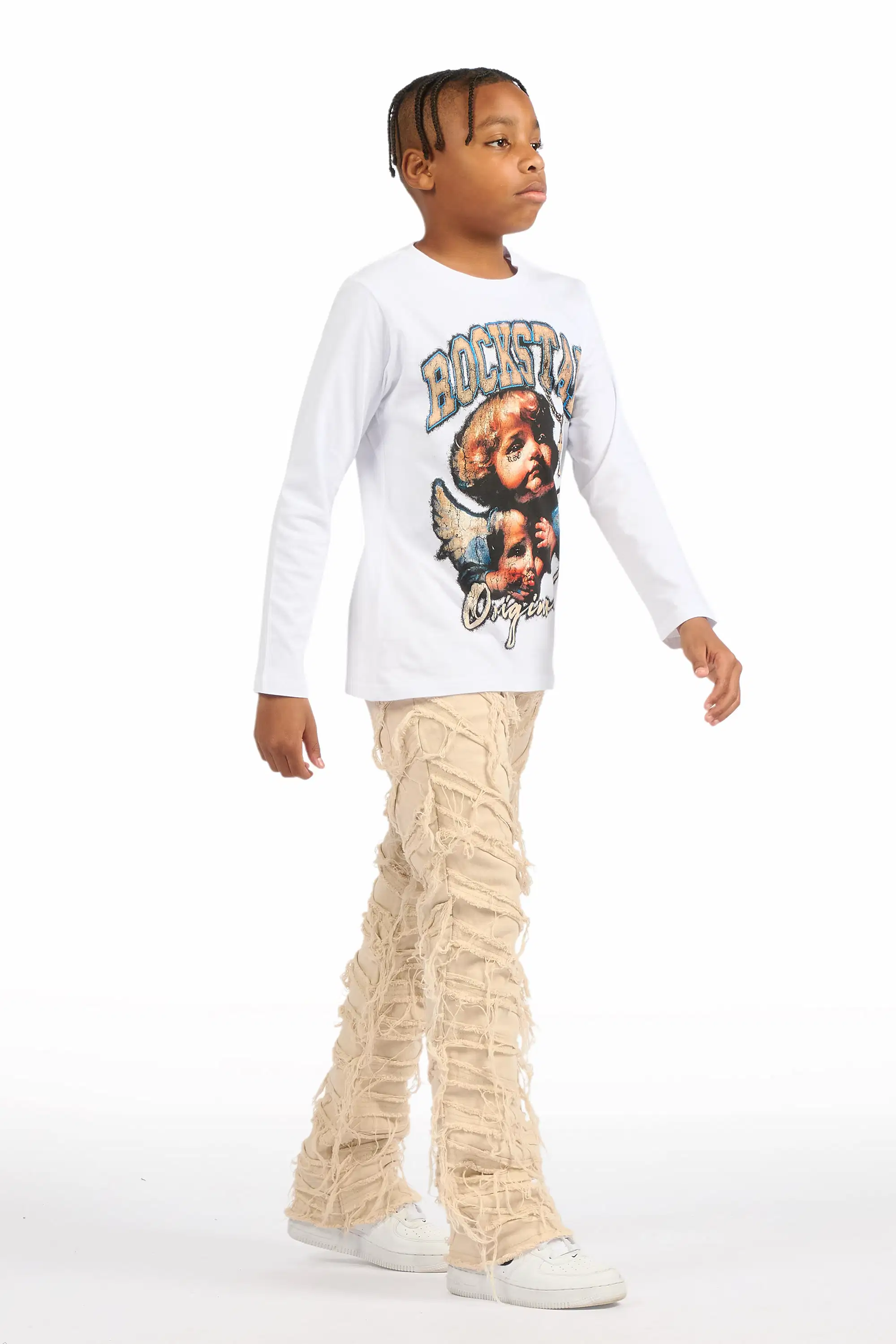 Boys Charly Beige Stacked Flare Jean - Image 4
