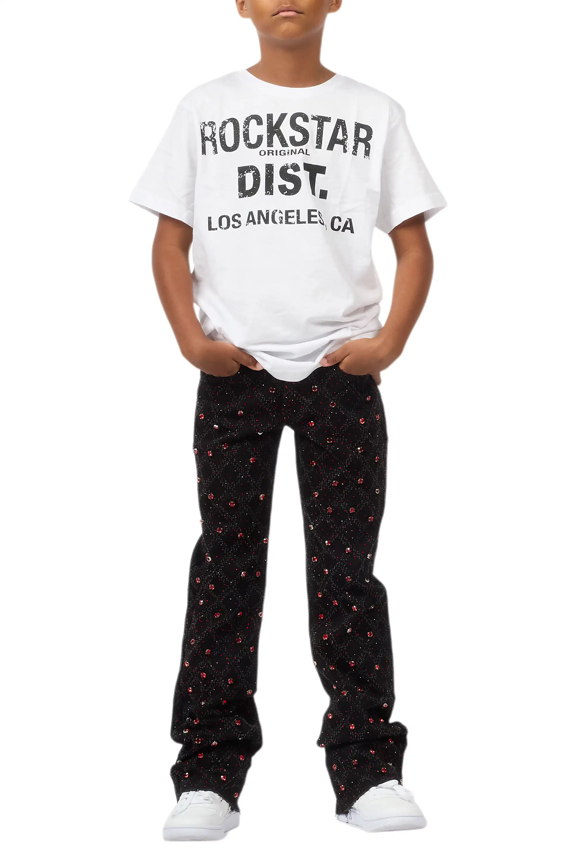 Boys Glit Black/Red Rhinestone Stacked Flare Jean - Image 10