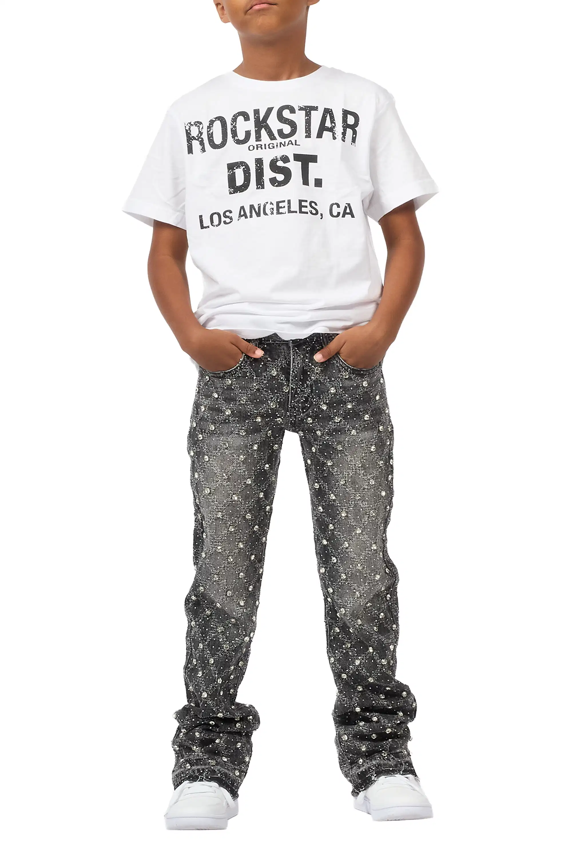 Boys Glit Grey Rhinestone Stacked Flare Jean - Image 10