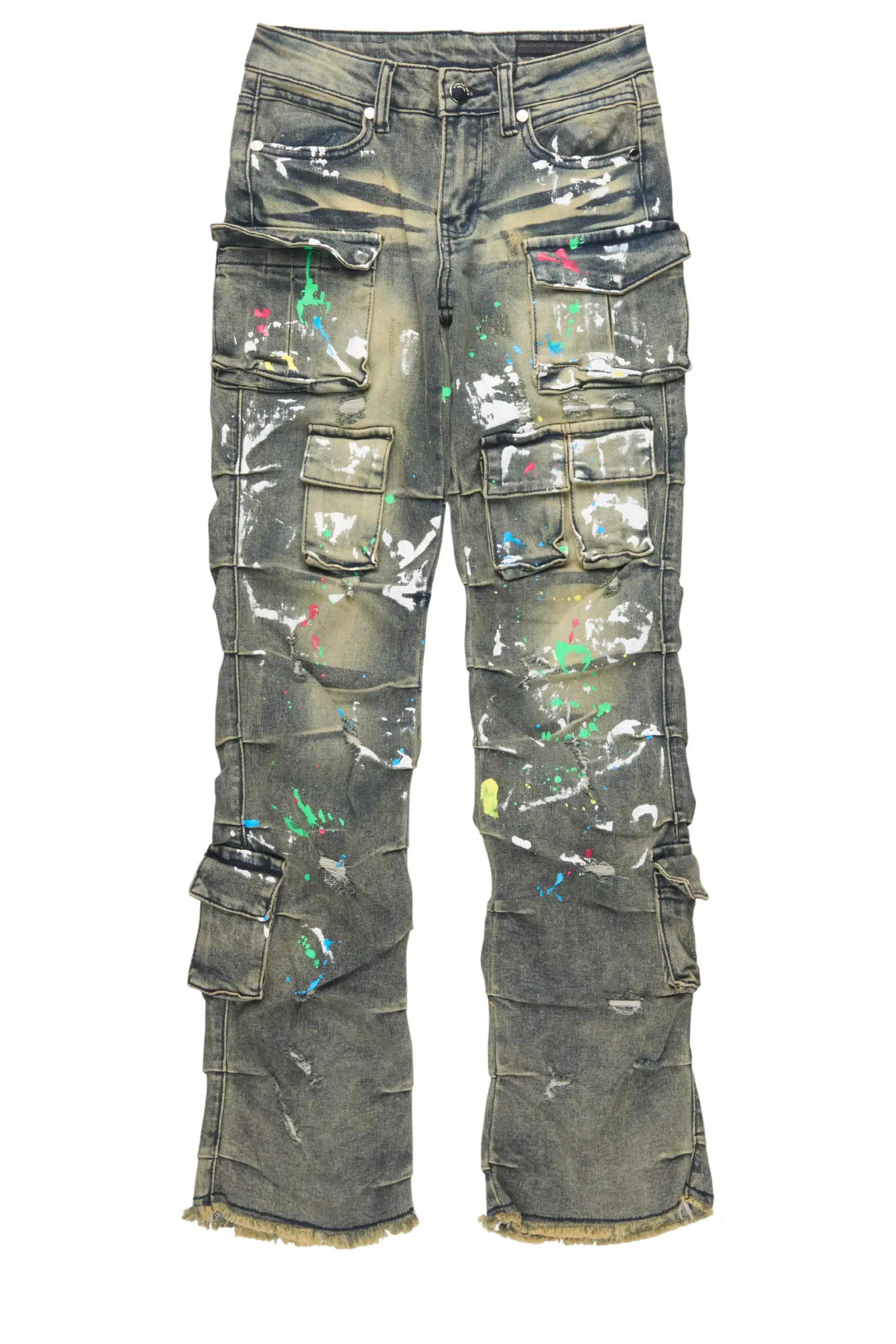 Boys Major Tint Blue Stacked Painter Flare Jean