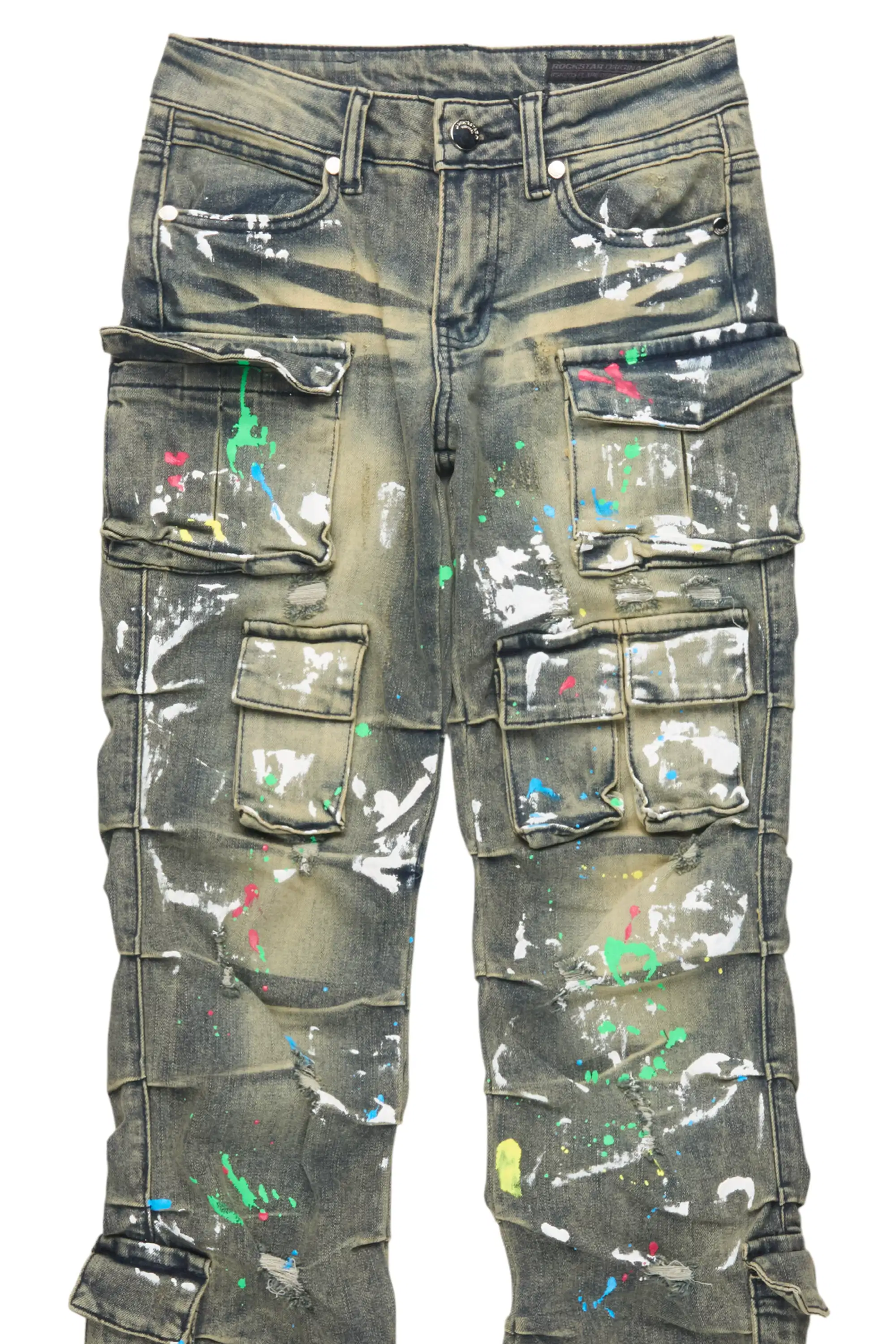Boys Major Tint Blue Stacked Painter Flare Jean - Image 2