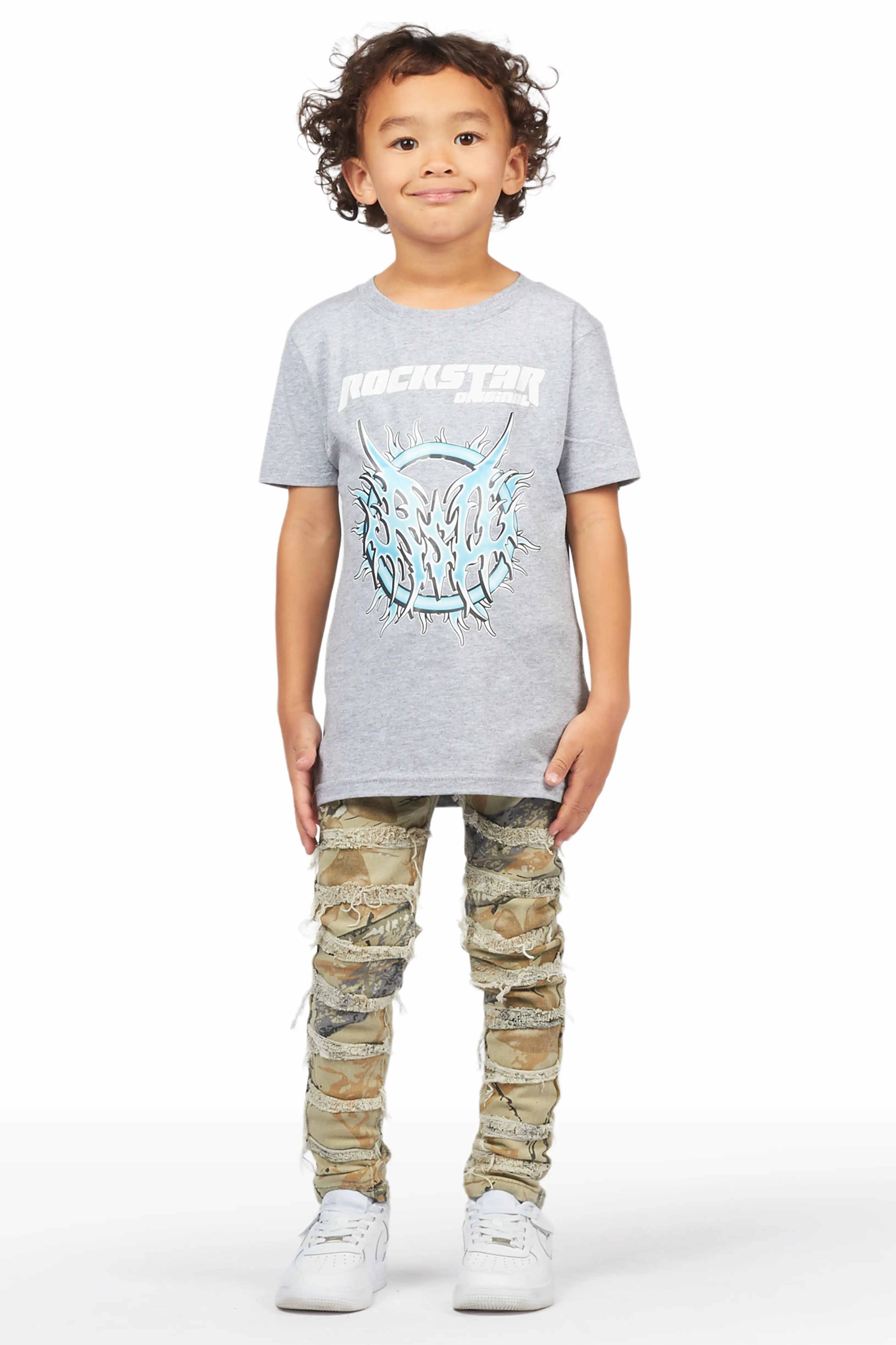 Boys Mahak Beige Camo Frayed Jeans - Image 2