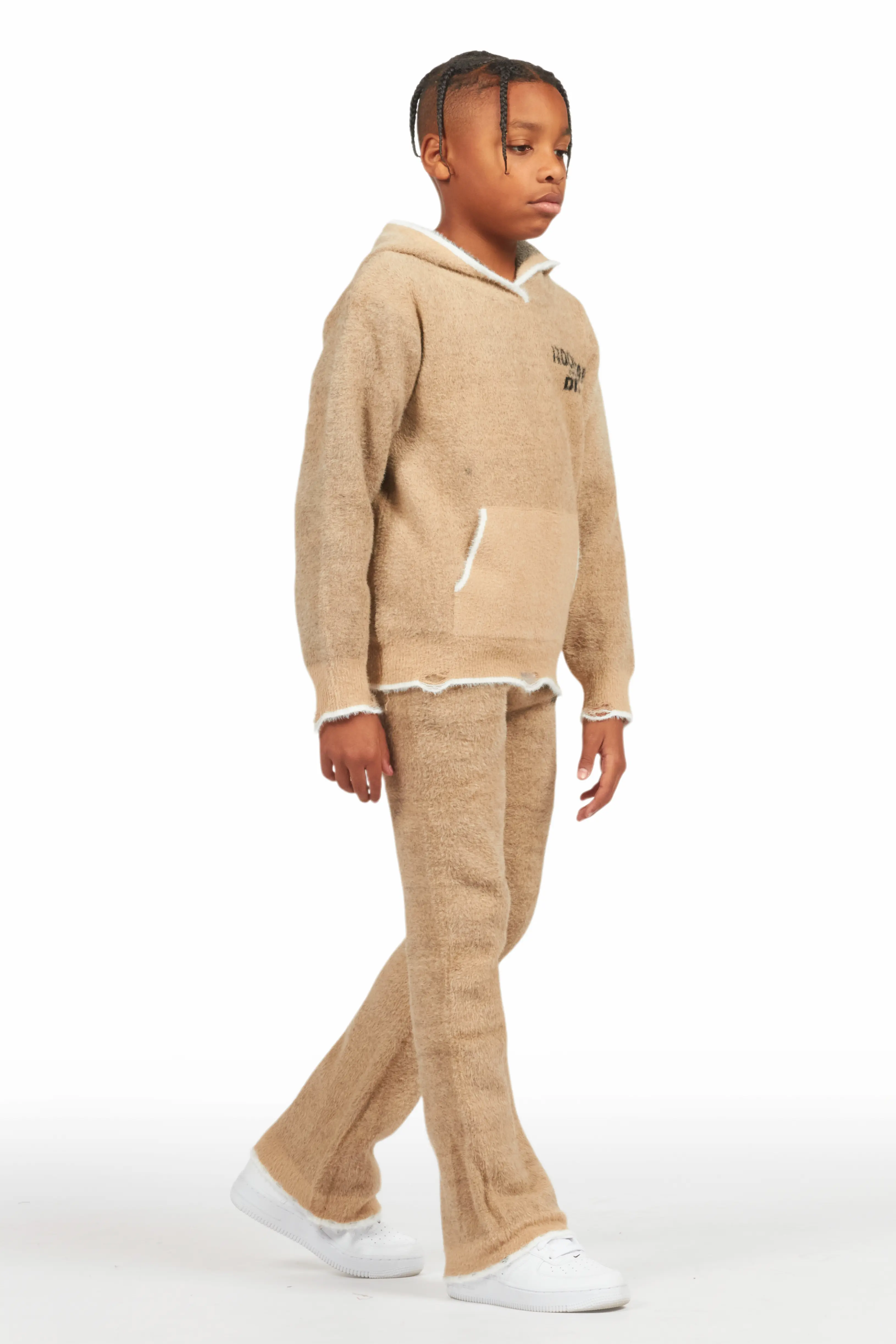 Boys Lake Mohair Beige Knit Track set - Image 2