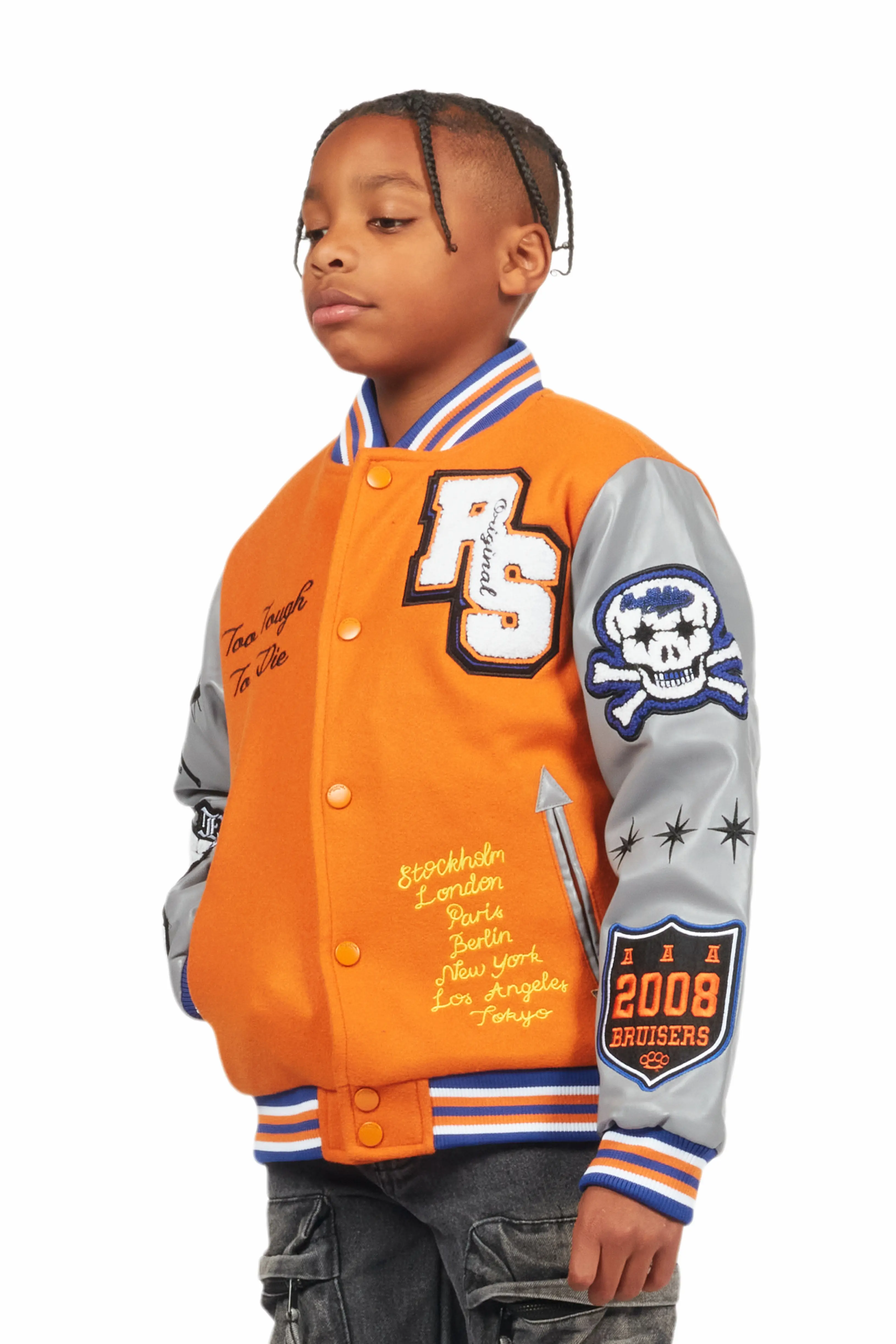 Boys Shexter Orange Varsity Jacket - Image 5