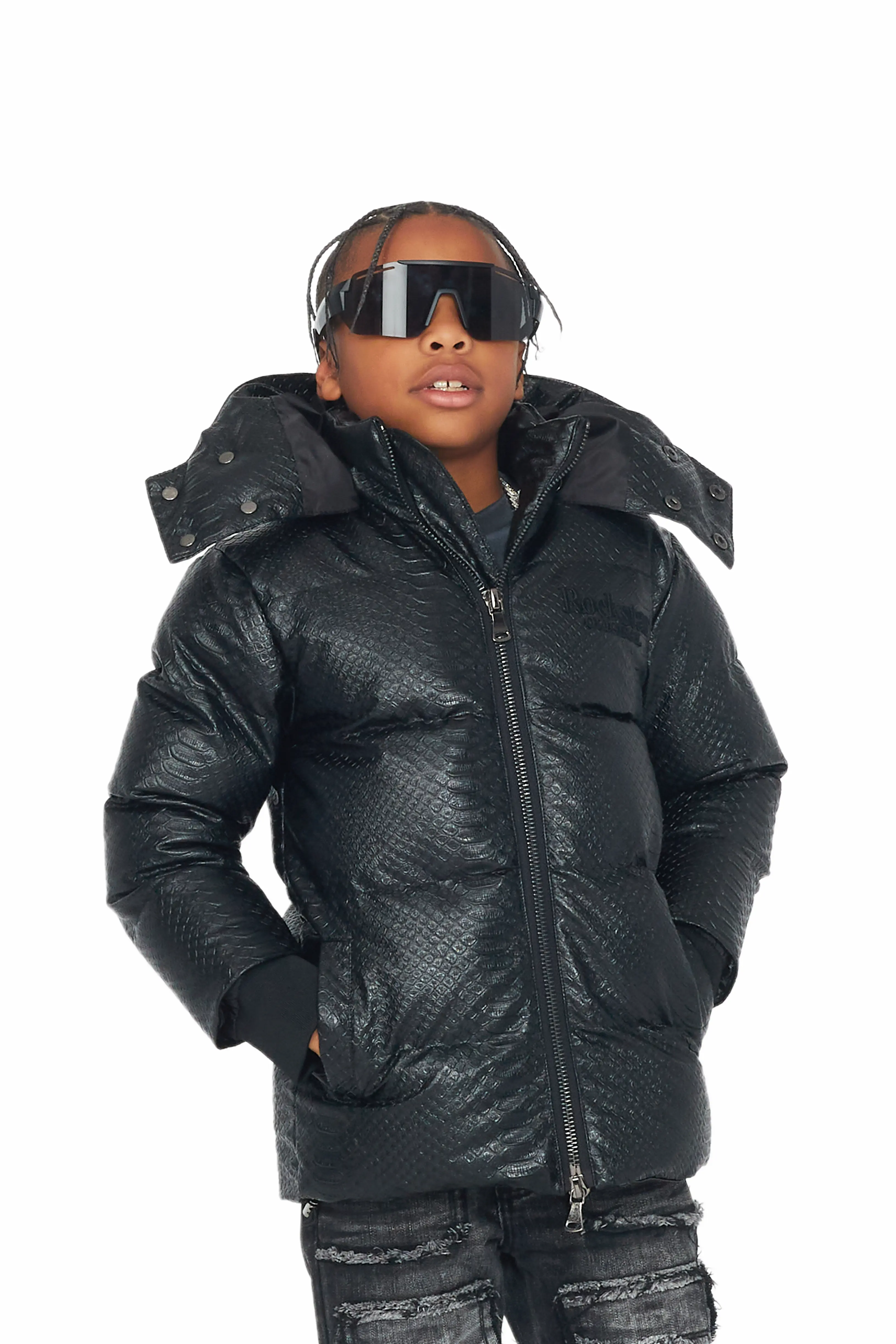 Boys Luka Black Puffer Jacket - Image 2