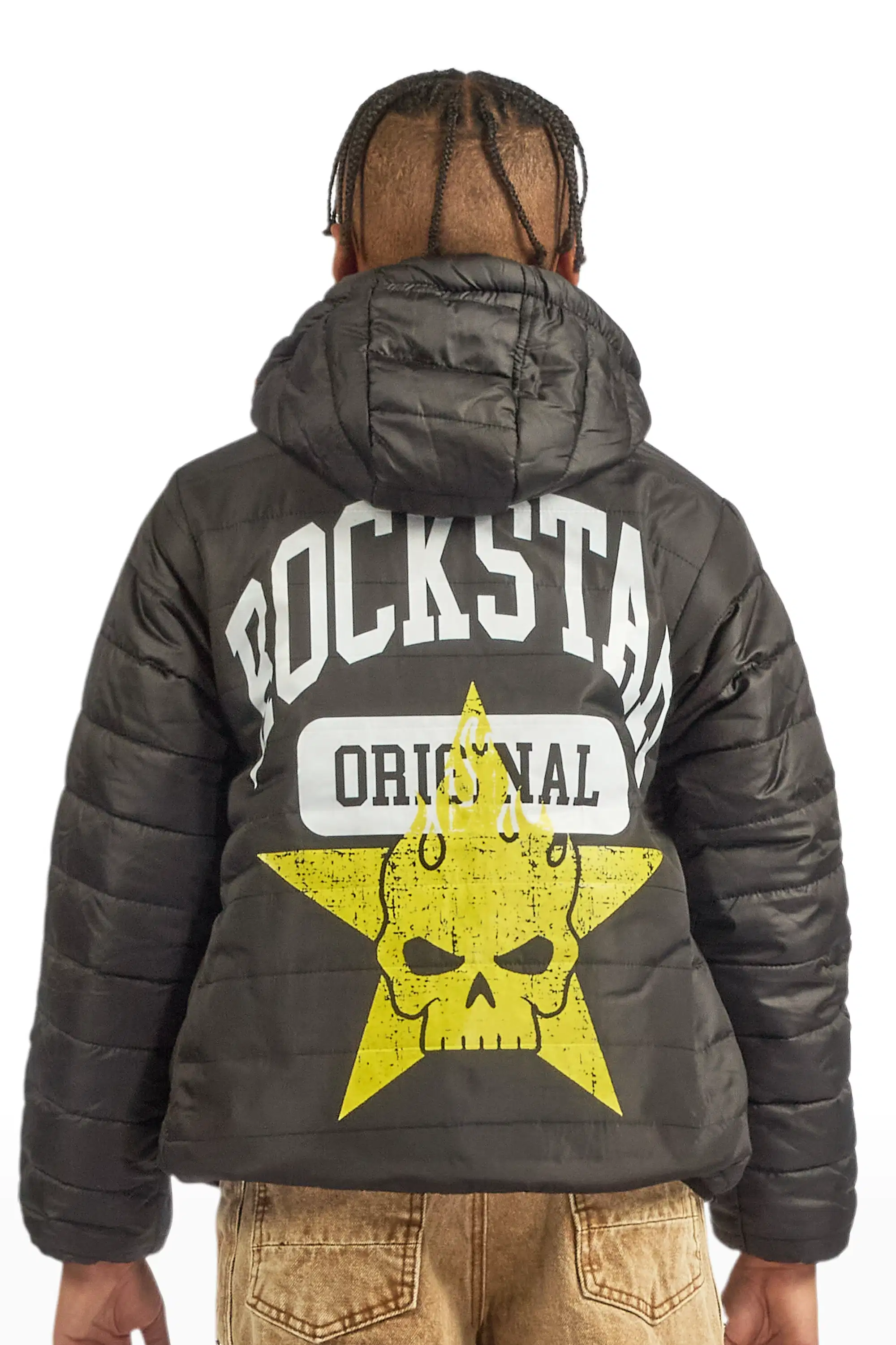 Boys Daegan Black/Brown Reversible Fur Puffer Jacket - Image 3