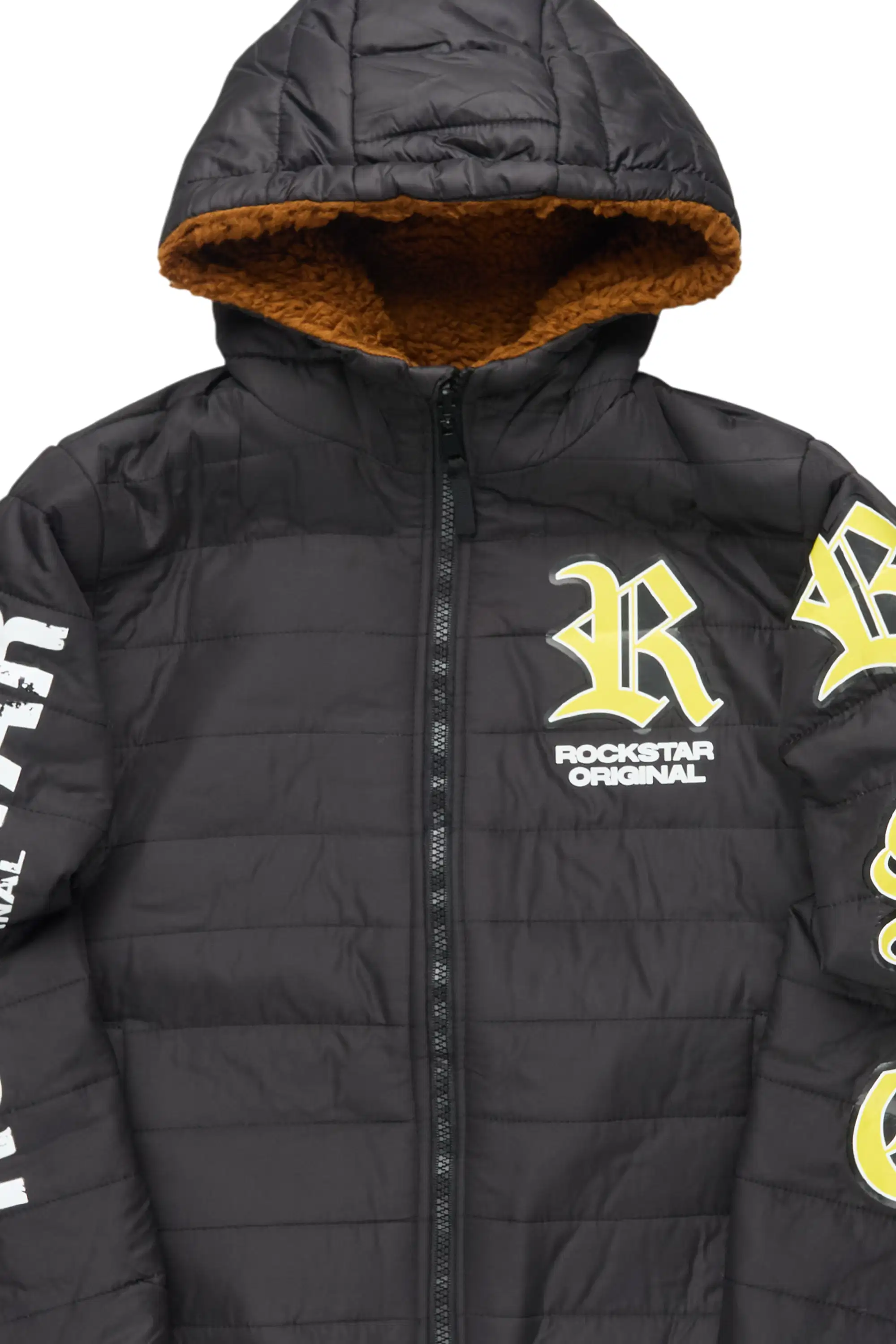 Boys Daegan Black/Brown Reversible Fur Puffer Jacket - Image 6