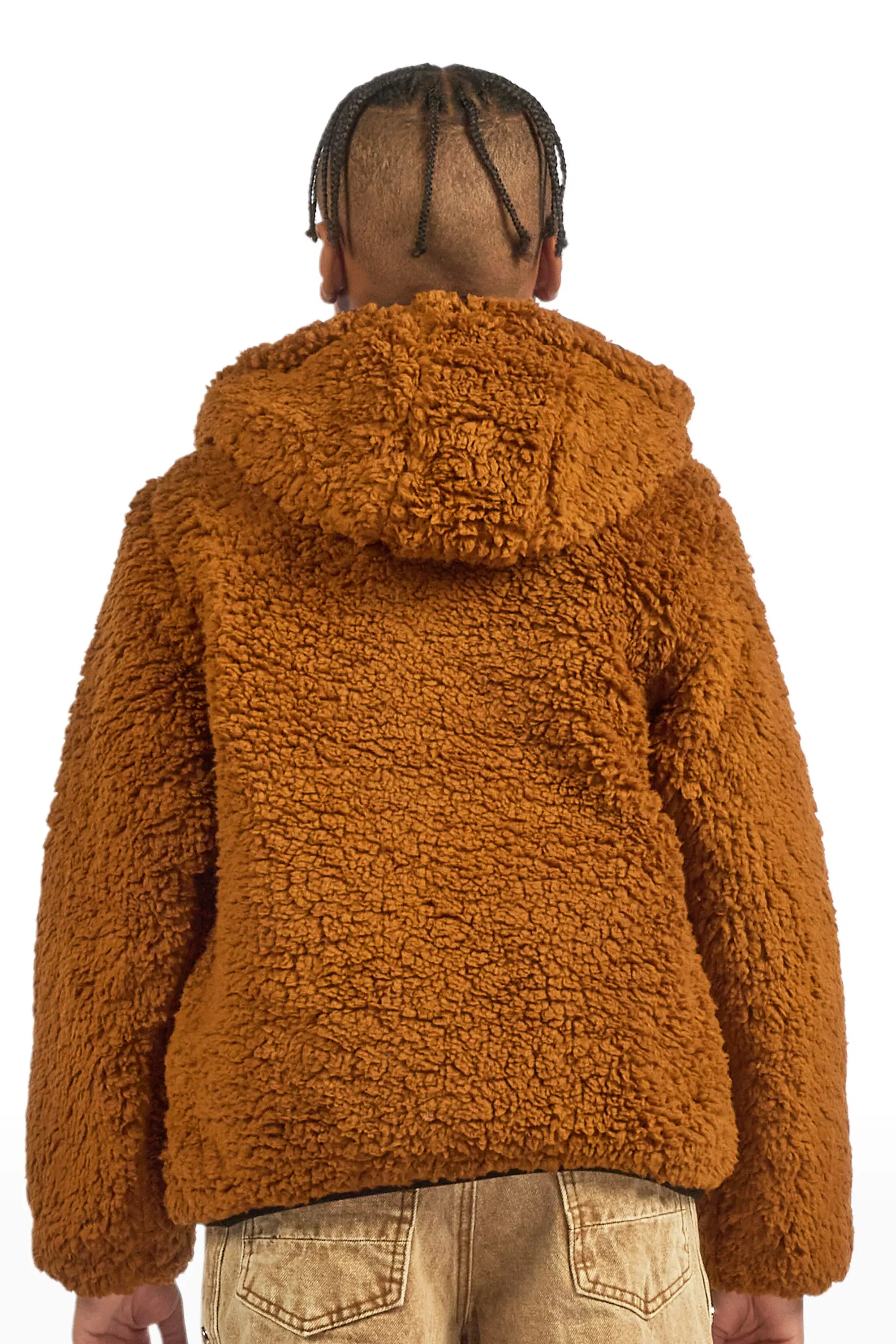 Boys Daegan Black/Brown Reversible Fur Puffer Jacket - Image 9