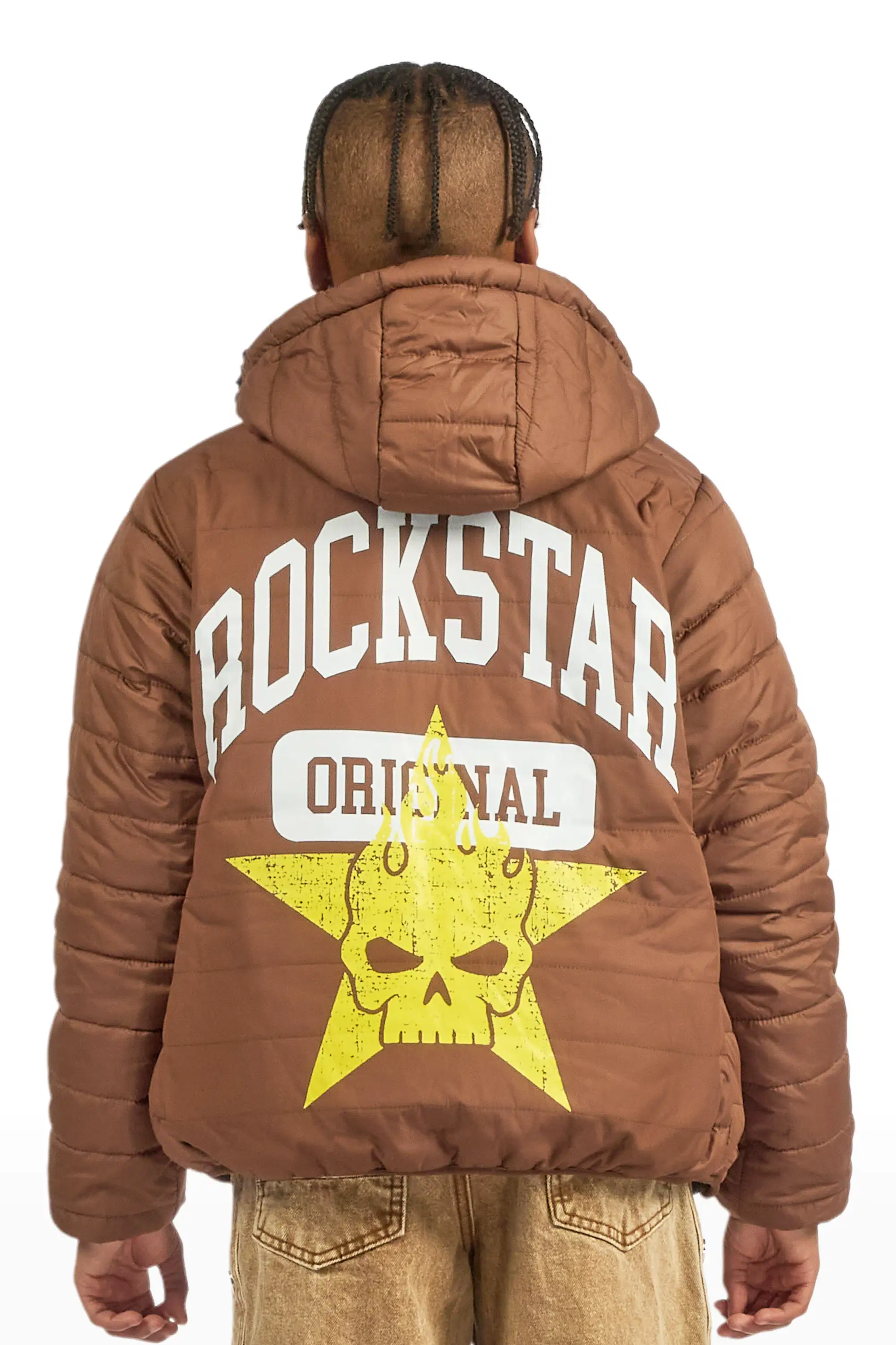 Boys Daegan Brown/Black Reversible Fur Puffer Jacket - Image 4