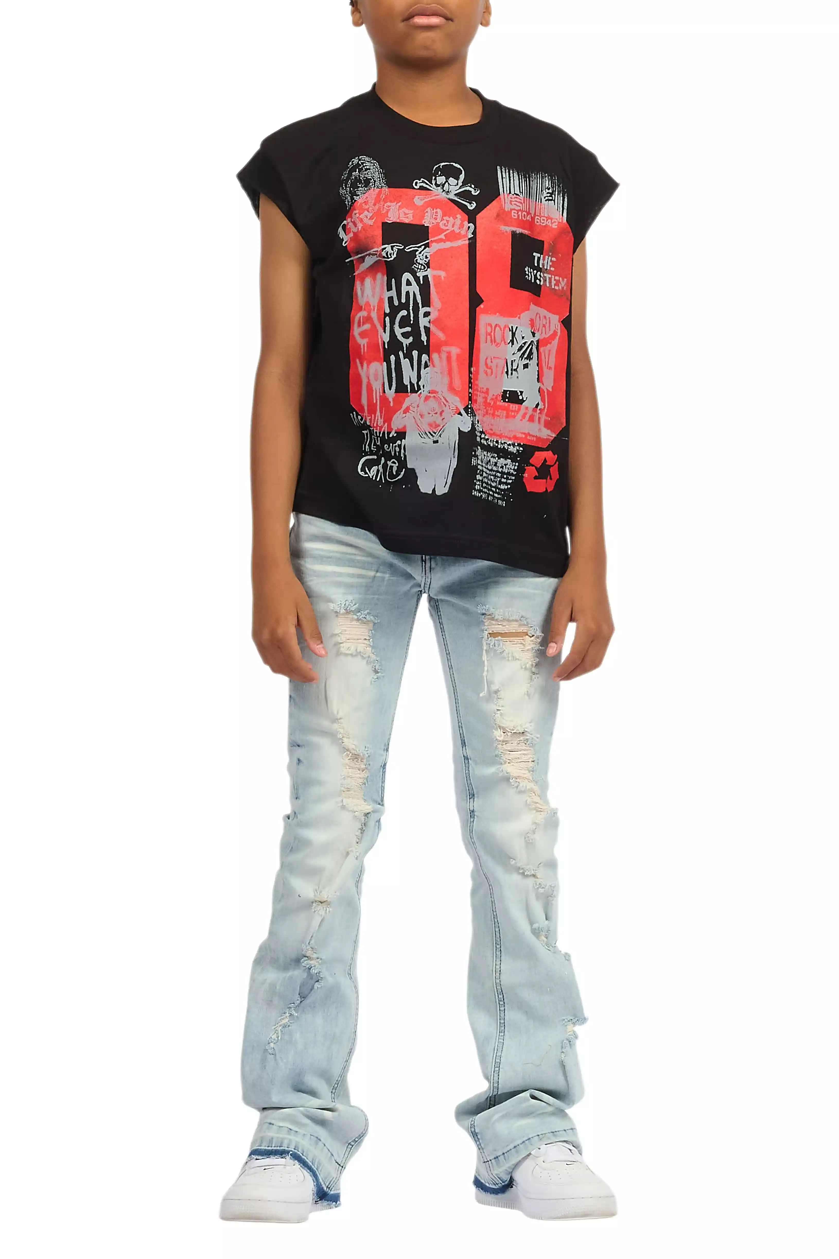 Boys Zahir Blue Slim Stacked Flare Jean - Image 15