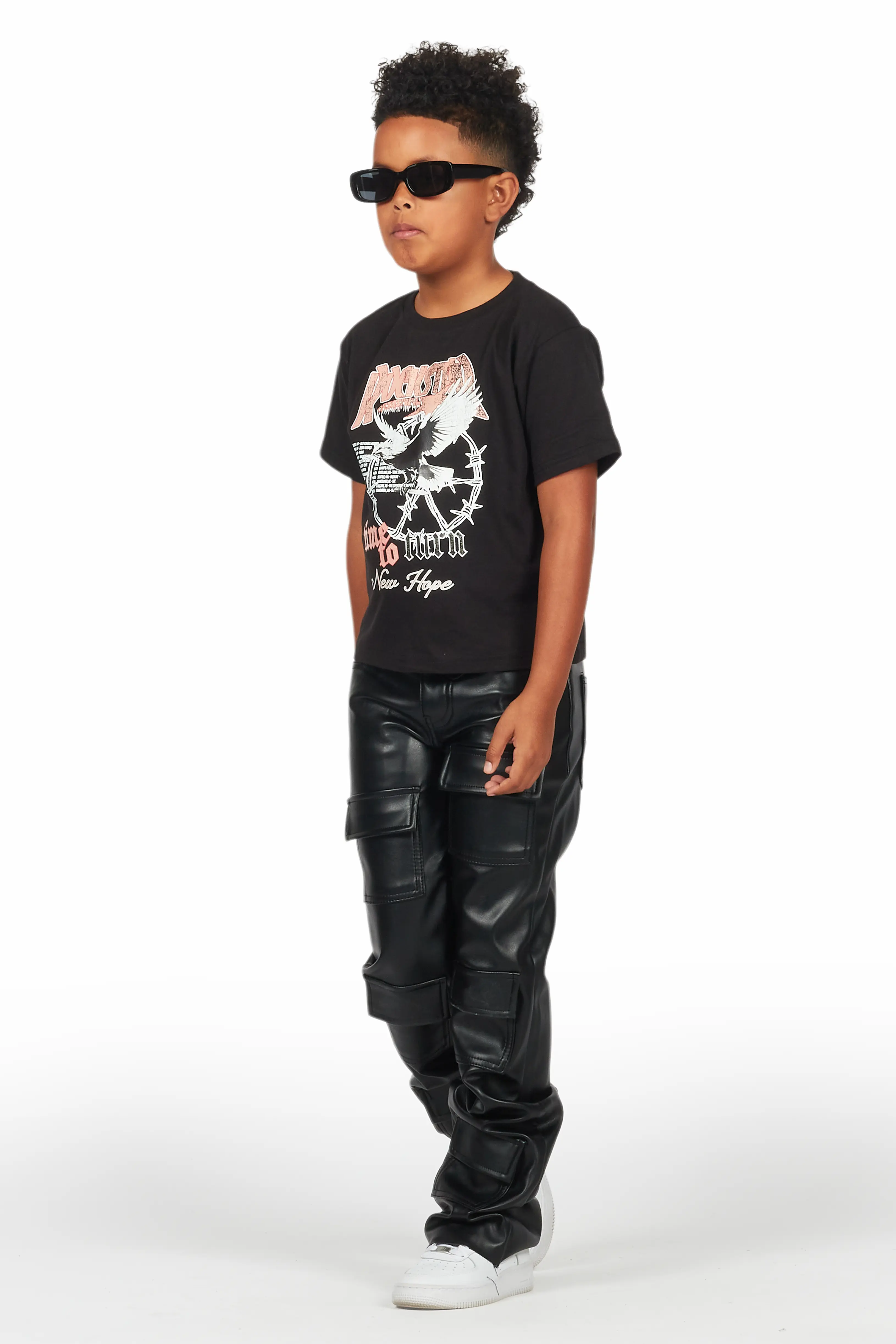 Boys Petrus Black PU Leather Jean - Image 6