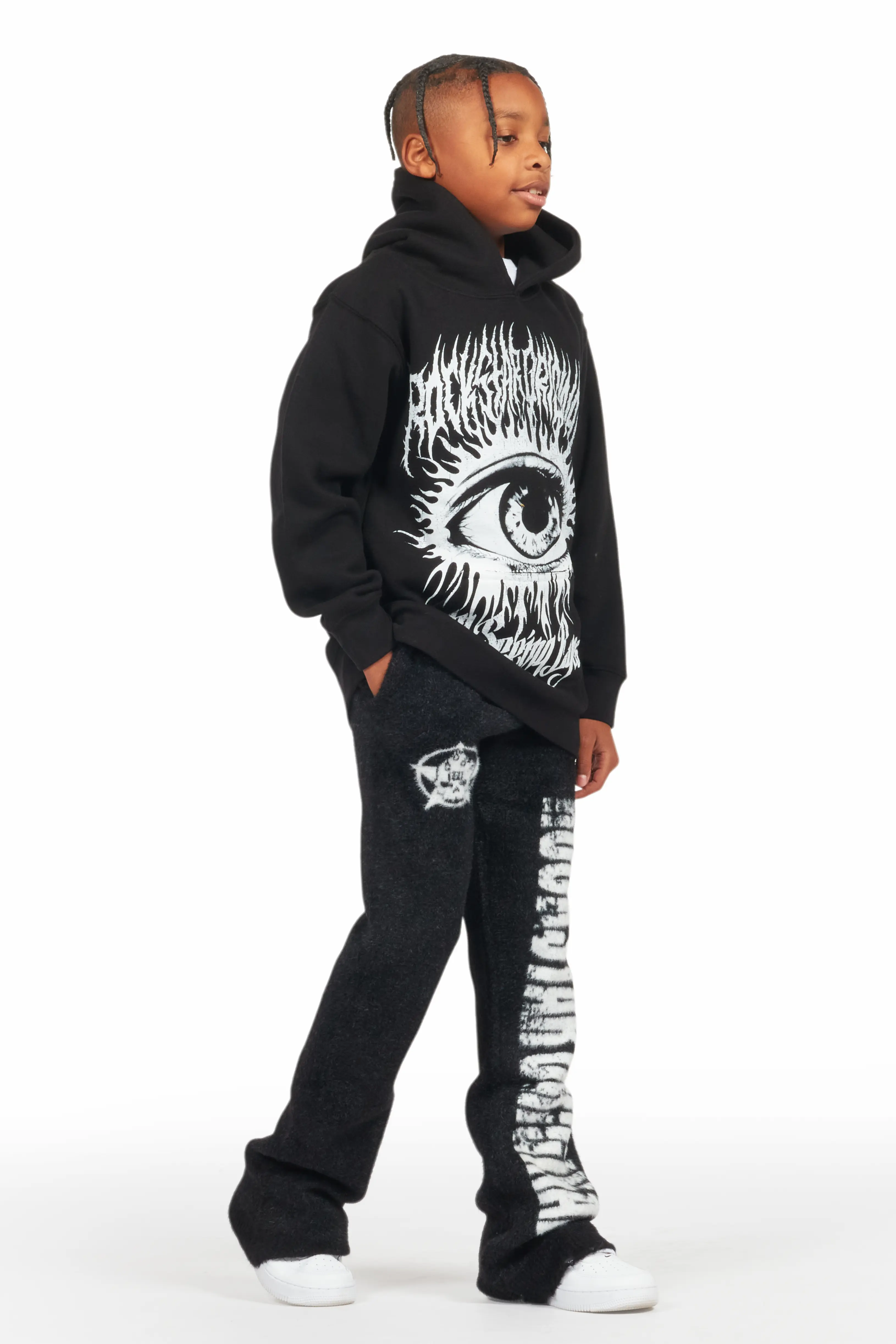 Boys Keve Black Knitted Mohair Flare Sweat Pant - Image 7