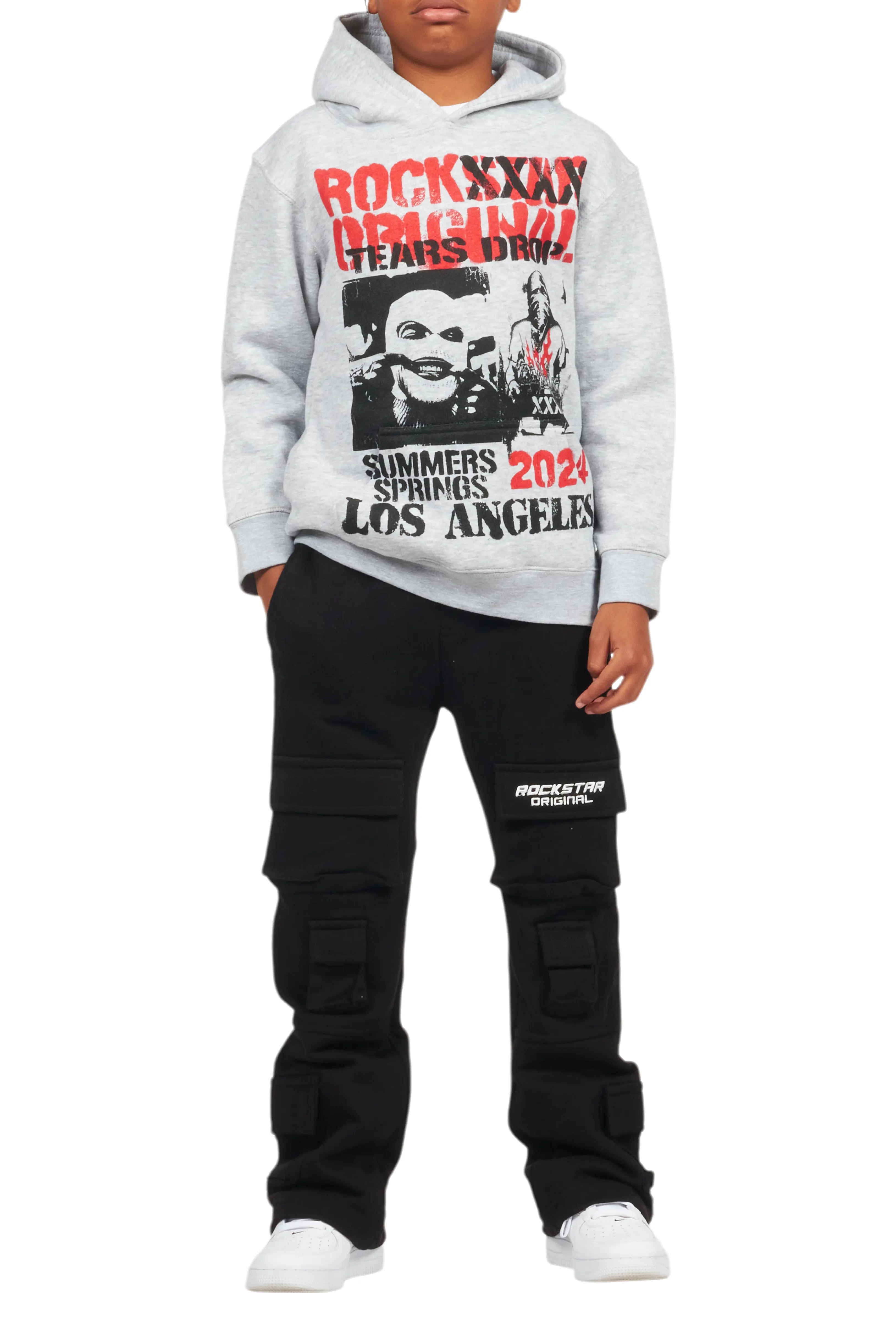 Boys Connor Black Stacked Flare Track Pant - Image 9