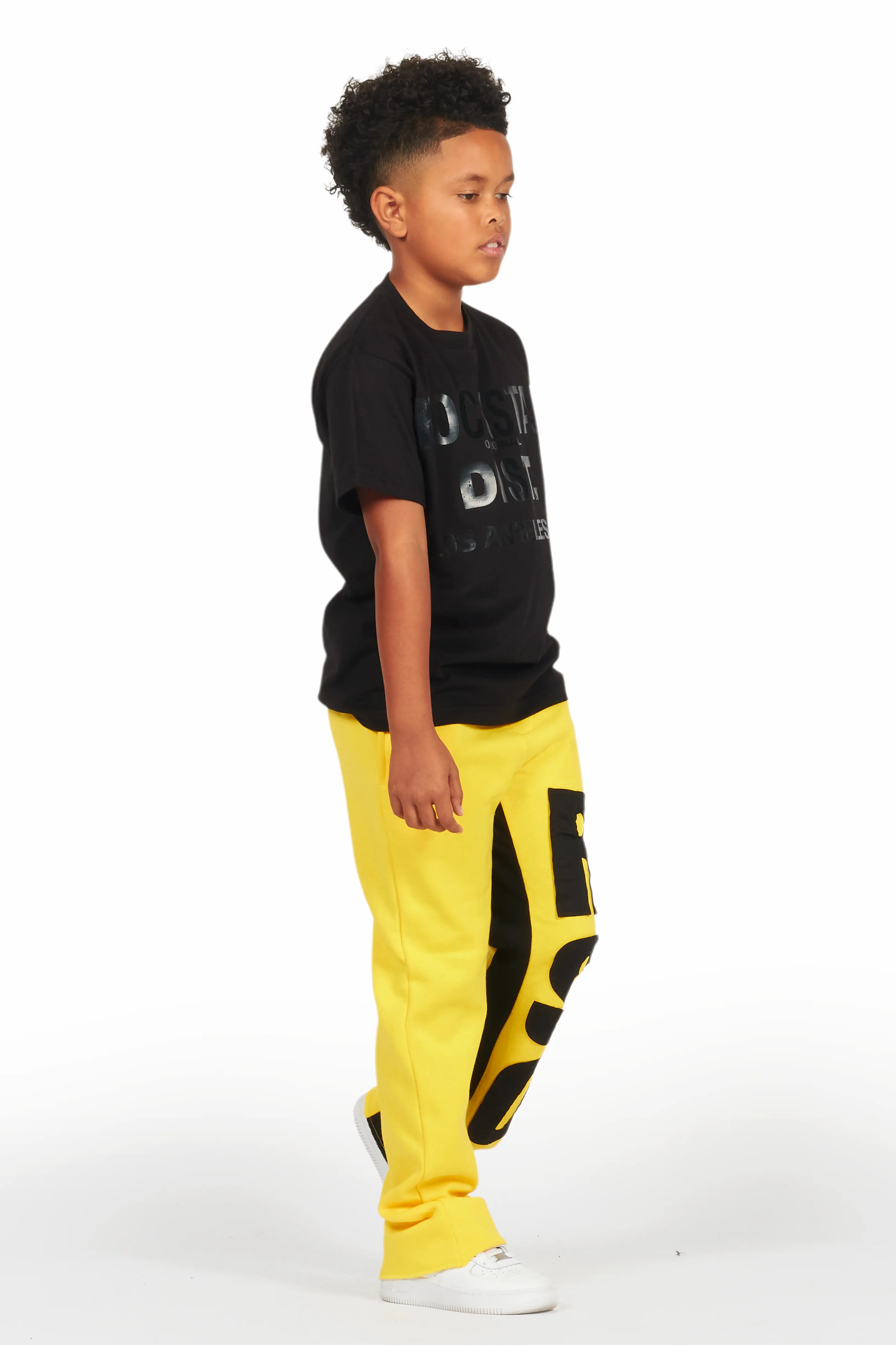 Boys Uko Yellow Stacked Baggy Flare Pant - Image 4