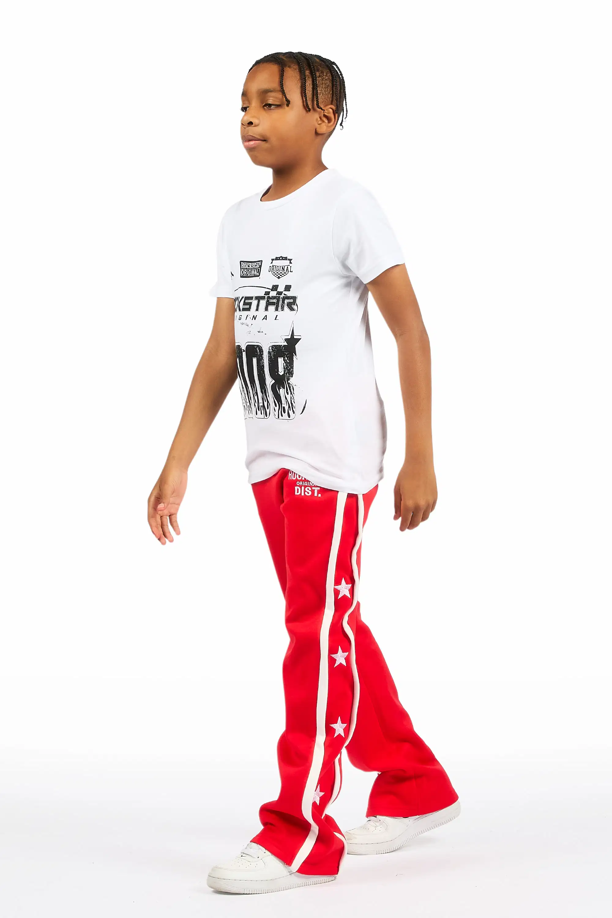Boys Arkady Red Stacked Flare Track Pant - Image 6
