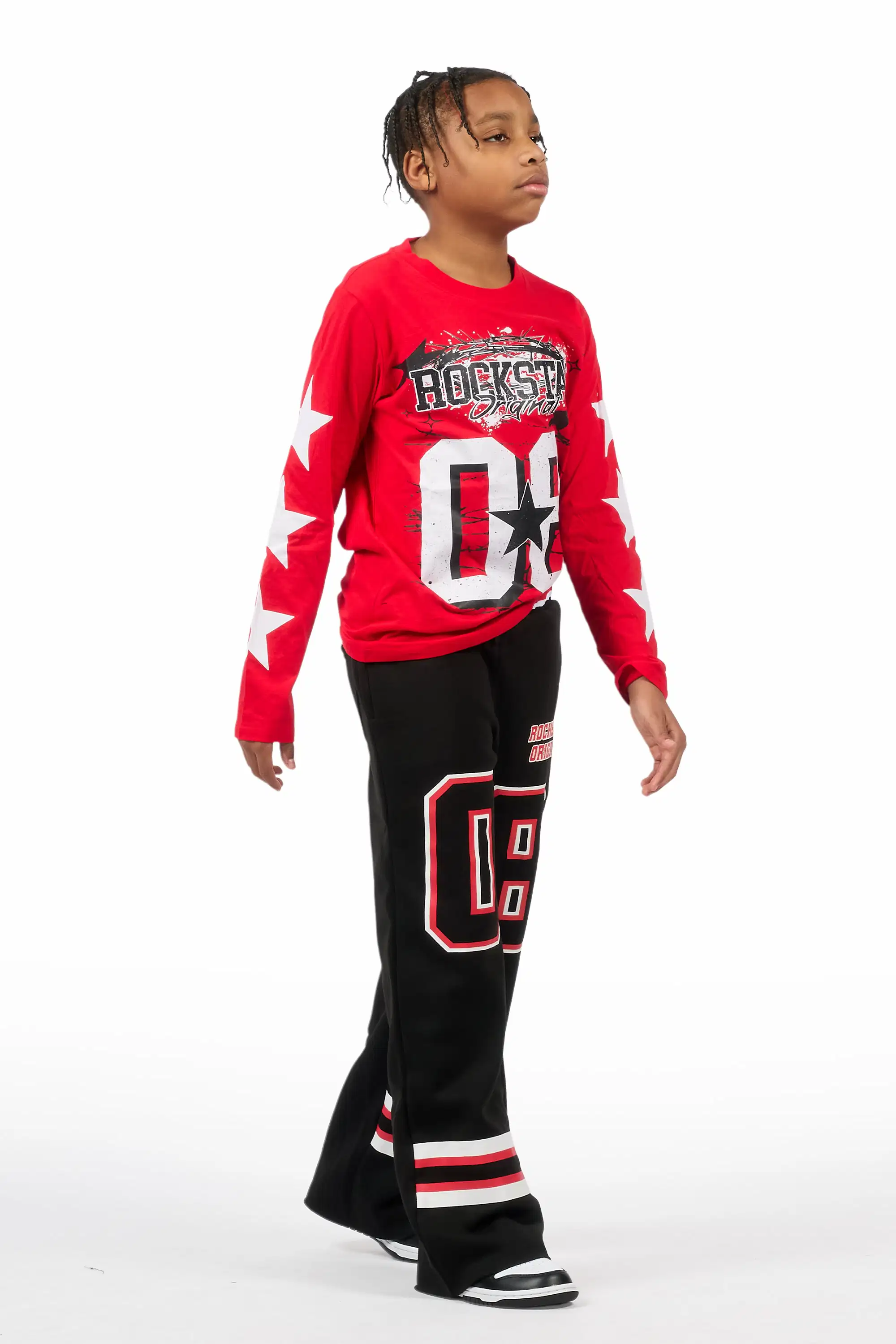 Boys Lenayh Black/Red Baggy Track Pant - Image 4