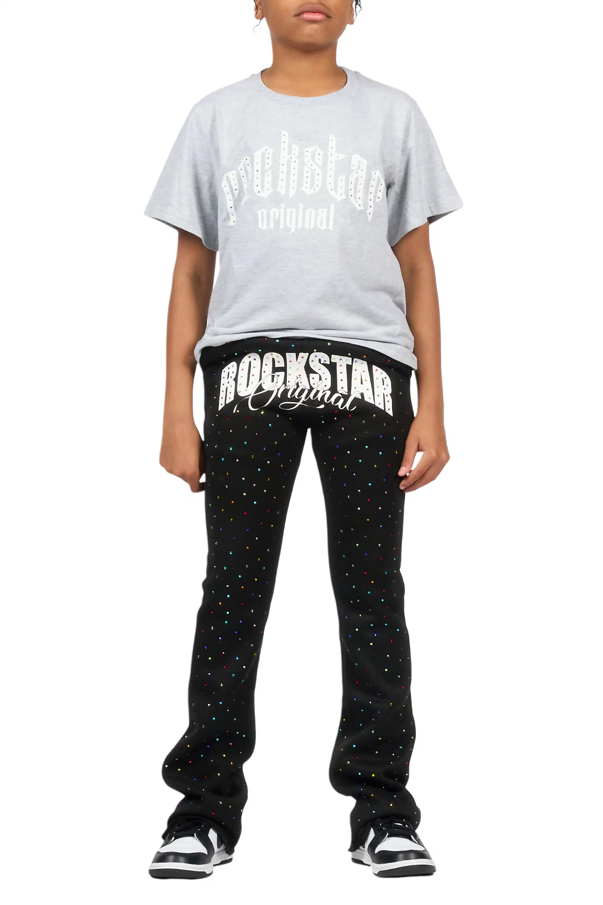 Boys Franchesco Black Rhinestone Stacked Track Pant - Image 10