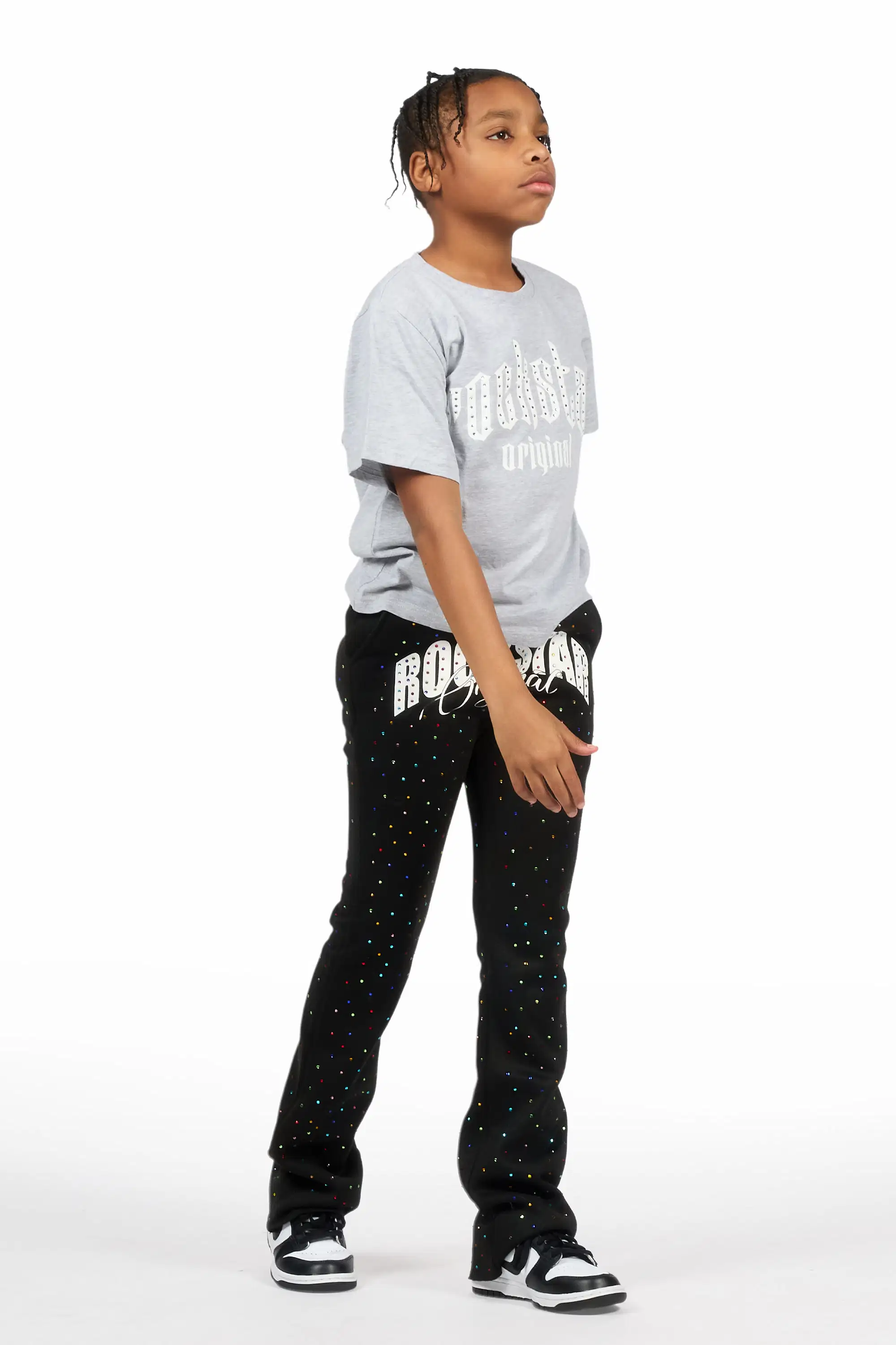 Boys Franchesco Black Rhinestone Stacked Track Pant - Image 4