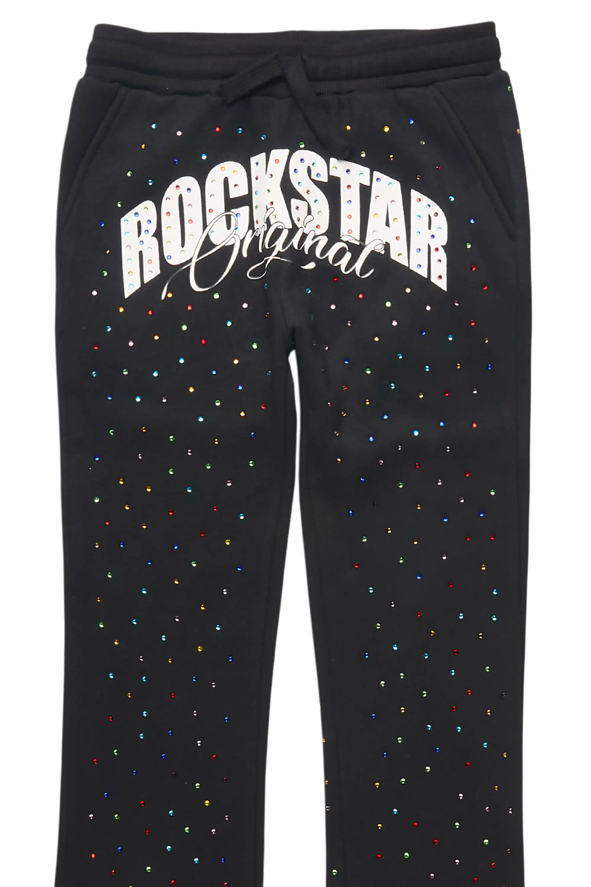 Boys Franchesco Black Rhinestone Stacked Track Pant - Image 7