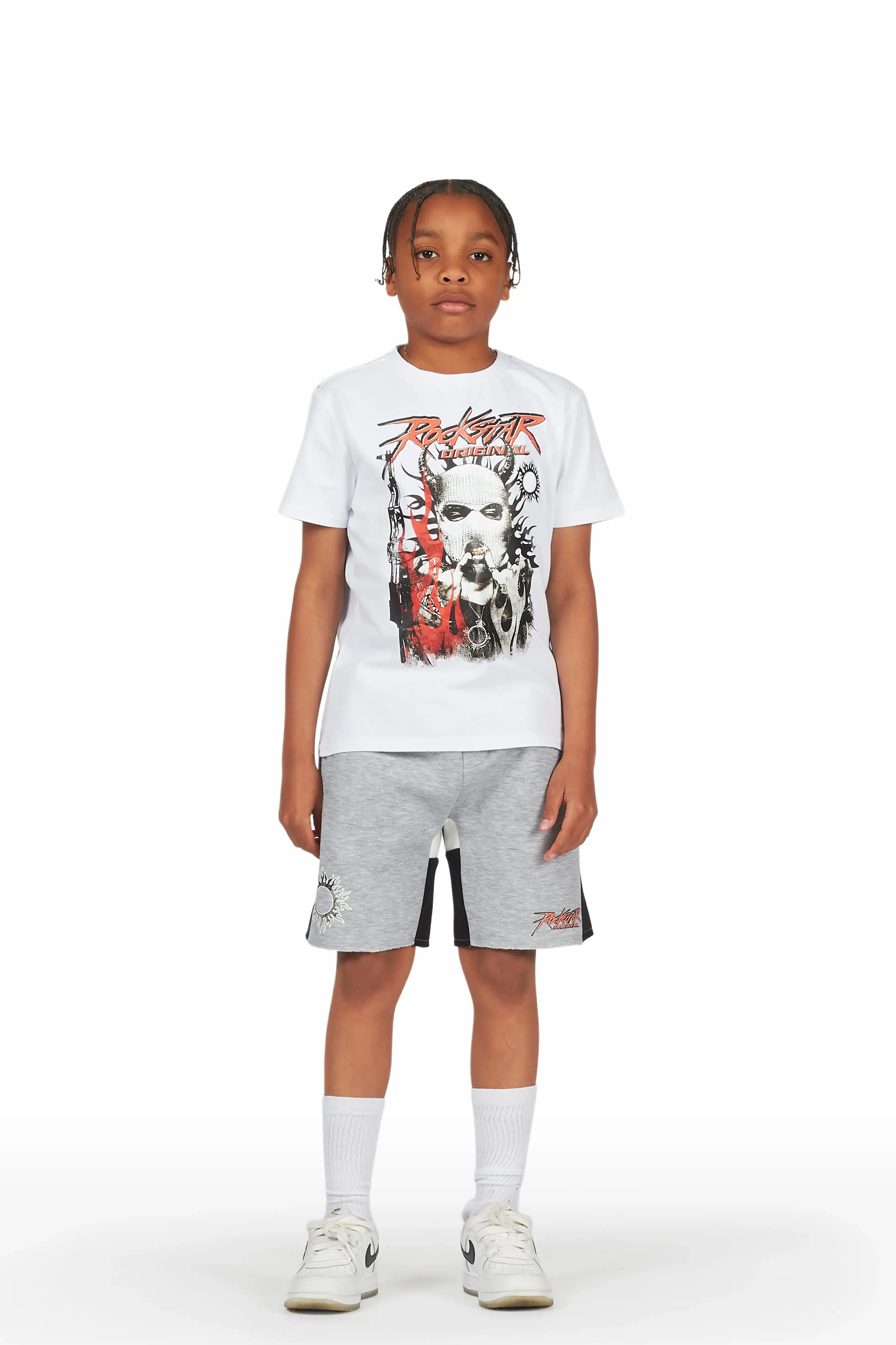 Boys Merci White/Grey T-Shirt Short Set - Image 2